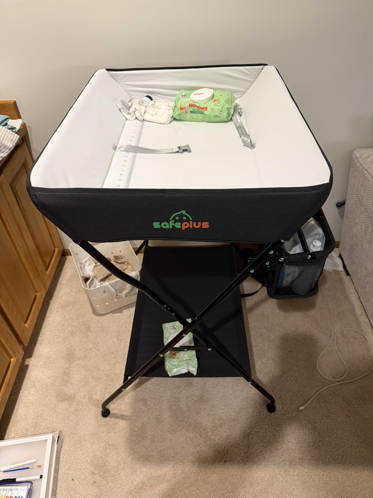 Costzon Changing Table, Portable Baby Changing Table Foldable Diaper Changing Station with Safety Belt, Large Storage Rack & Shelf, Nursery Organizer for Newborn Infant (Black) customer photo 1