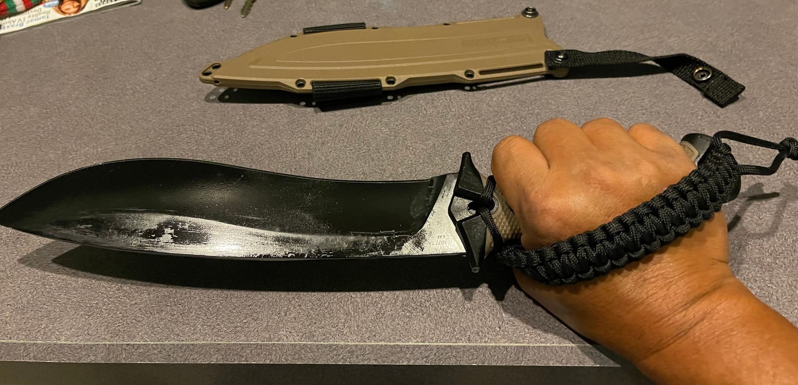 Kershaw Camp 10 Machete, Tan, 10 Inch Fixed Recurve Blade | 65Mn Carbon Tool Steel, Full-Tang Blade, Includes Sheath and Straps, Machete for Yard Work, Camping, Outdoors, Bushcraft customer photo 1