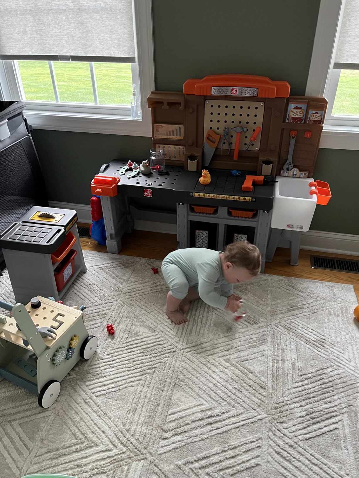 Step2 Pro Play Kids Workshop with Utility Bench, Indoor/Outdoor Tool Bench for Children, Interactive Play with Sounds, Made of Durable Plastic, Includes 76 Piece Toy Accessories, Toddlers 3+ Years Old customer photo 1