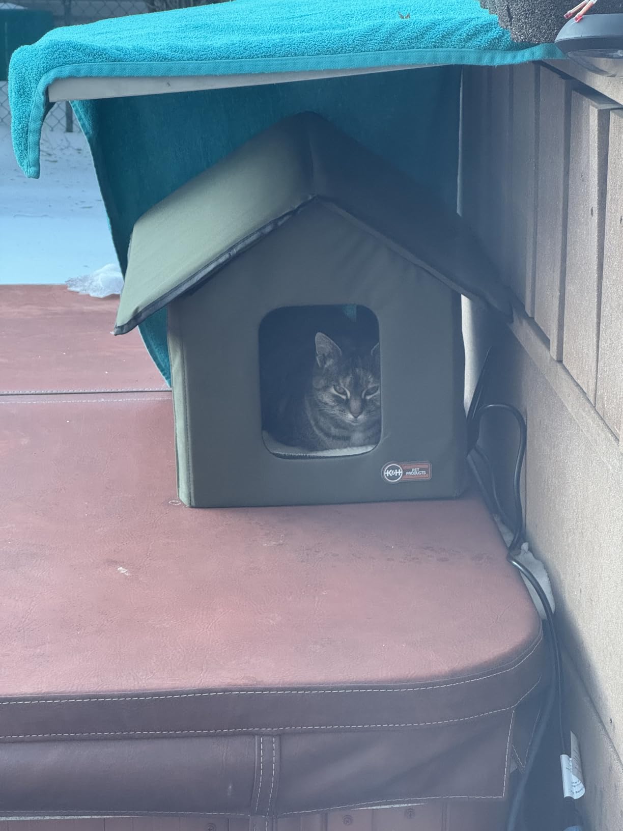 K&H Heated Cat House, Outdoor Kitty Shelter, Safety Listed, 20W, Olive customer photo 2