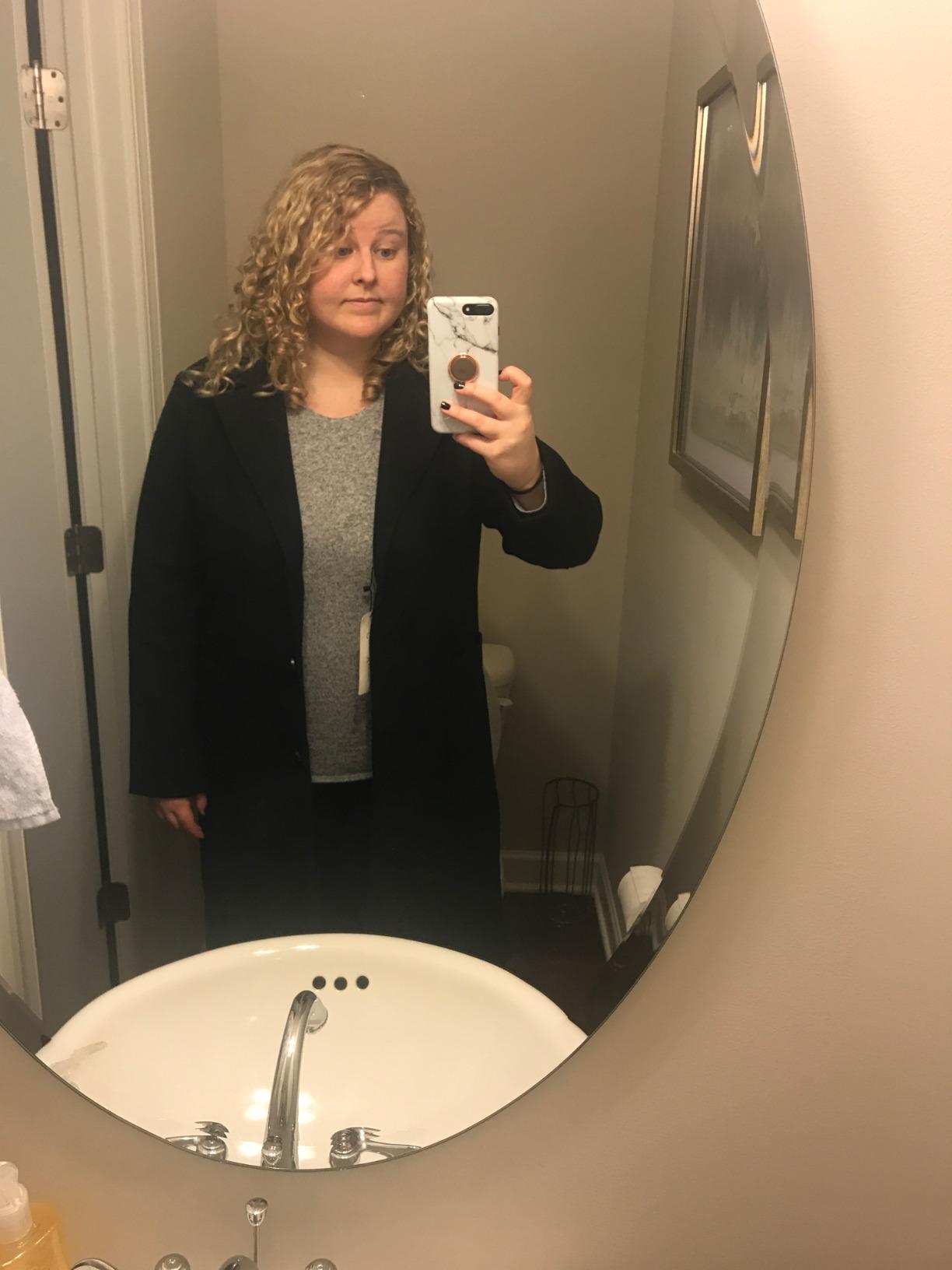 chouyatou Women's Big Notch Lapel Single Breasted Mid-Long Wool Blend Coat customer photo 2
