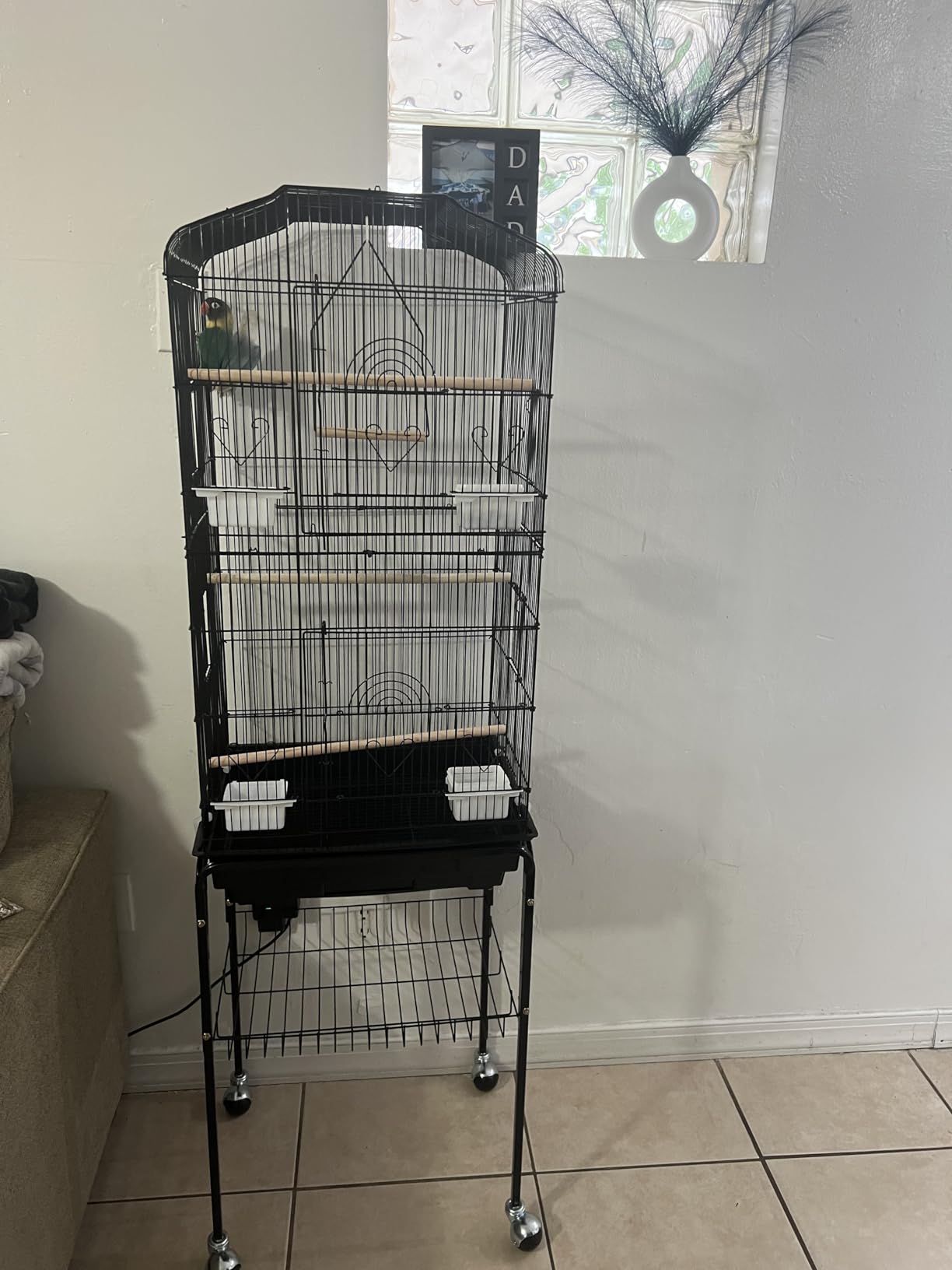 SUPER DEAL 59.3 Rolling Bird Cage Large Wrought Iron Cage for Cockatiel Sun Conure Parakeet Finch Budgie Lovebird Canary Medium Pet House with Rolling Stand & Storage Shelf customer photo 2