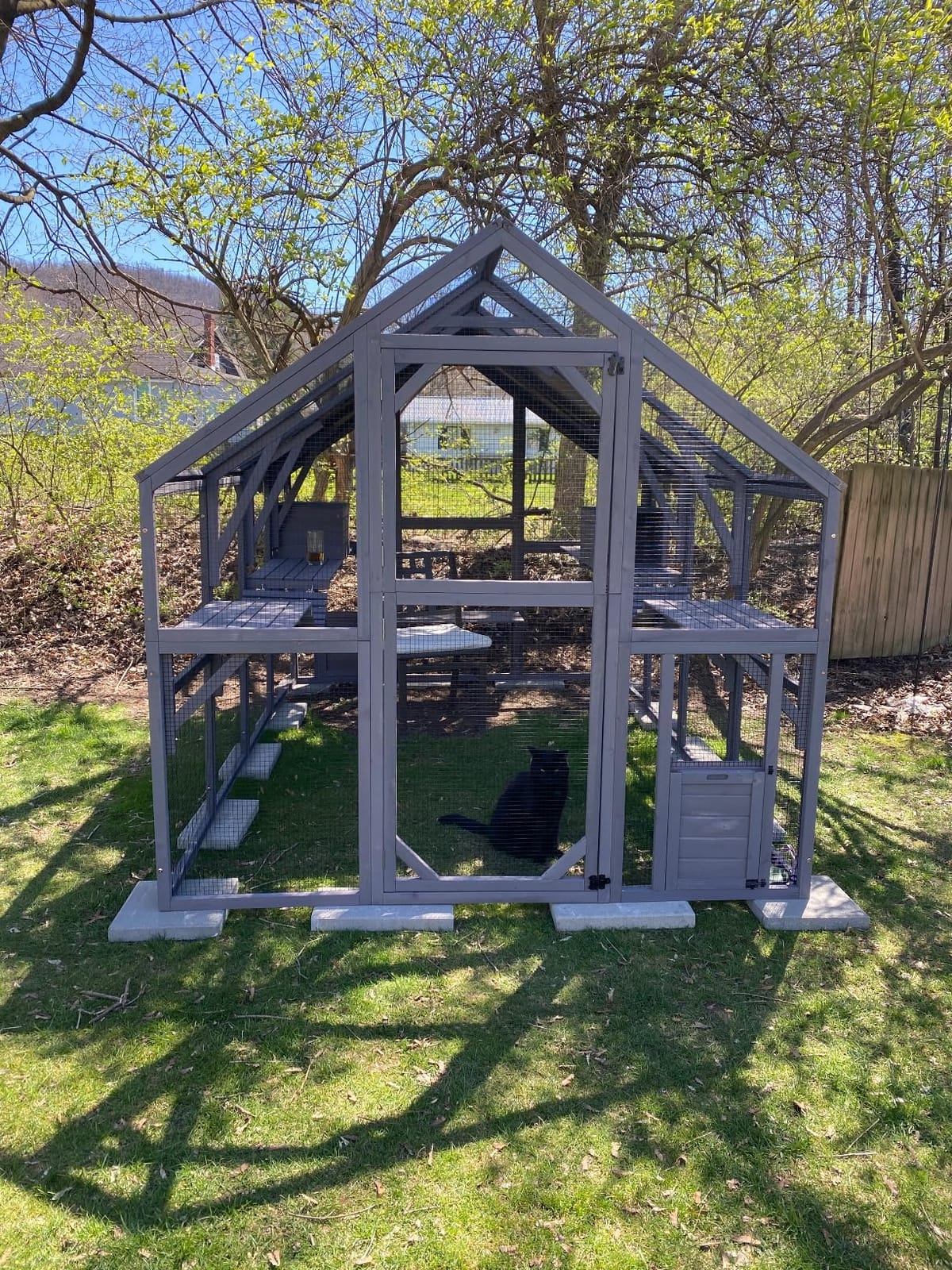 Aivituvin Cat House Outdoor Catio Wooden Large Enclosure with Run on Wheels 70.9