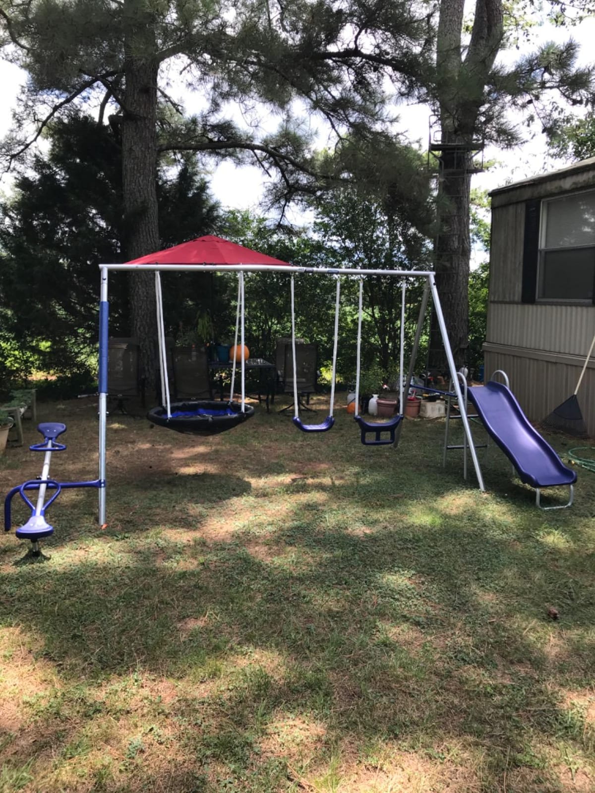 Free N Swing - 7 User / 5 Station Swing Set, Outdoor for Kids with 5' Slide. Easy Assembly Playground Set with Galvanized Metal Frame for Backyards, 168