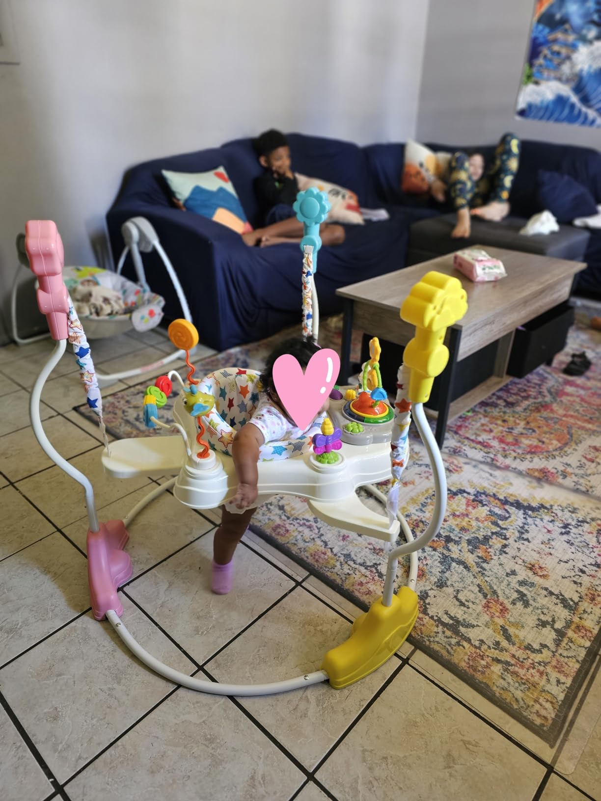 Dream On Me 2-in-1 Baby Activity Center & Bouncer Jumper, 360° Rotating Seat, 3-Height Adjustable, 12 Melodies with Lights & Interactive Toys, Promotes Early Development - Star Print customer photo 2