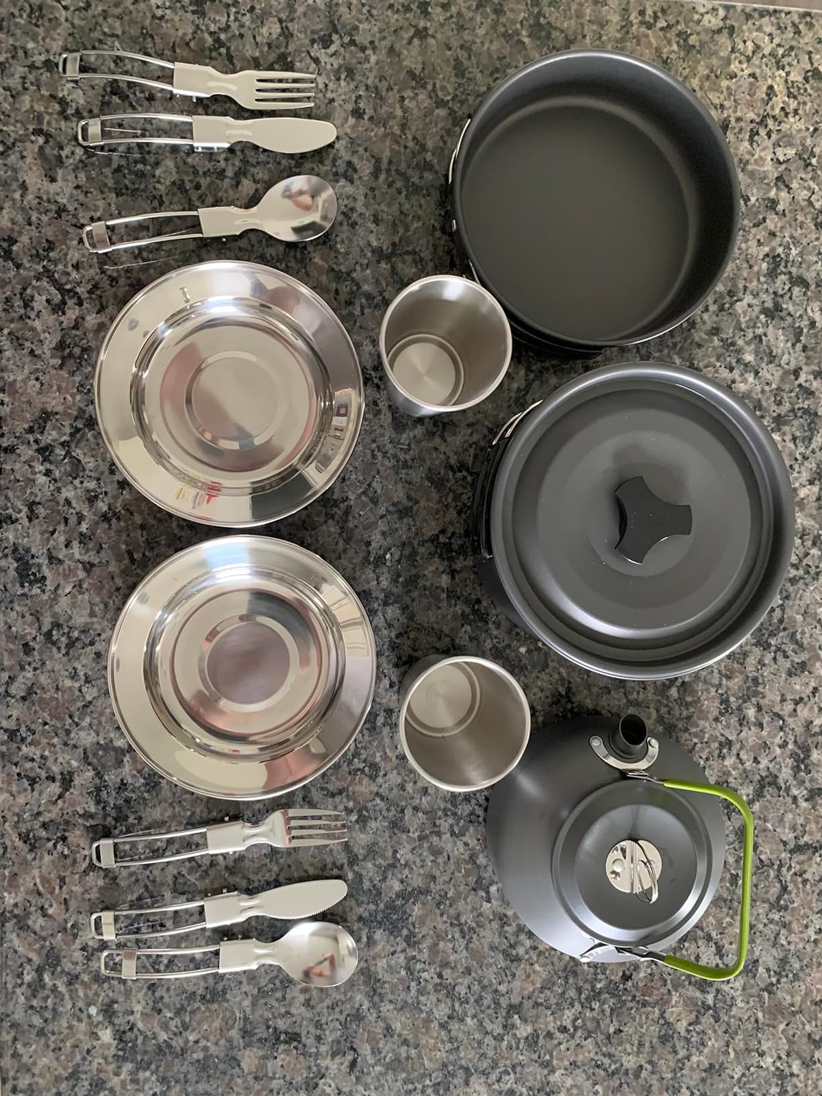 Odoland 15pcs Camping Cookware Mess Kit, Lightweight Pot Pan Kettle Set | Anodized aluminum, for hiking, outdoor cooking and picnic, 1.9L pot 0.8L kettle 0.86L pan mess kit, little compact pot set customer photo 1