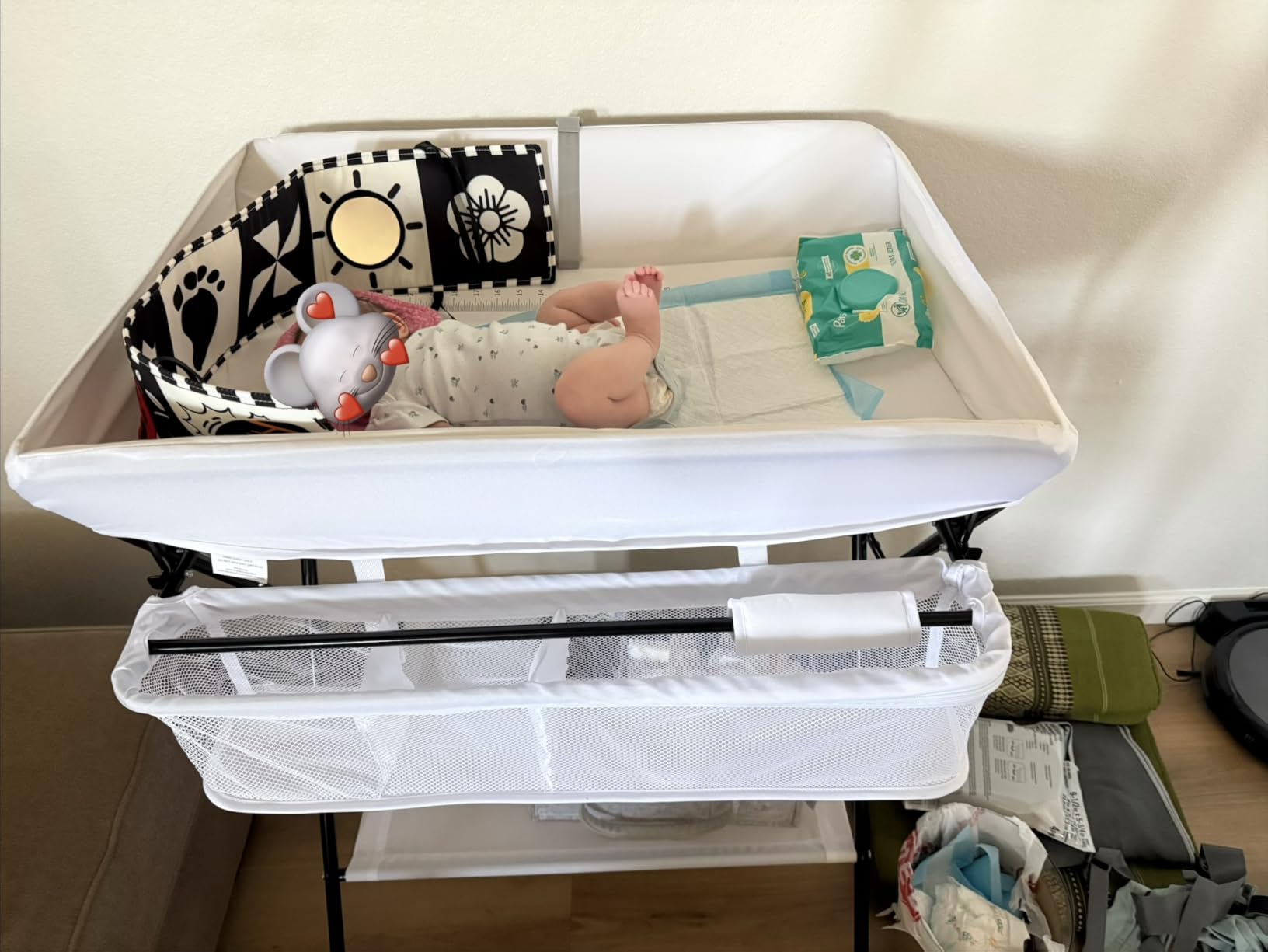 INFANS Baby Changing Table, Folding Diaper Station Portable Nursery Organizer with Safety Belt and Large Storage Racks for Newborn Baby and Infant (Black) customer photo 2