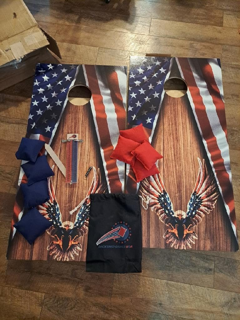 CornholeGamesUSA Pro Cornhole Boards Set | Made in USA | 3/4 Baltic Birch | No Bounce | Triple Thick Legs | Two Brace & Handles, Tournament 2x4 Regulation Set with Score Tower & Bags customer photo 1