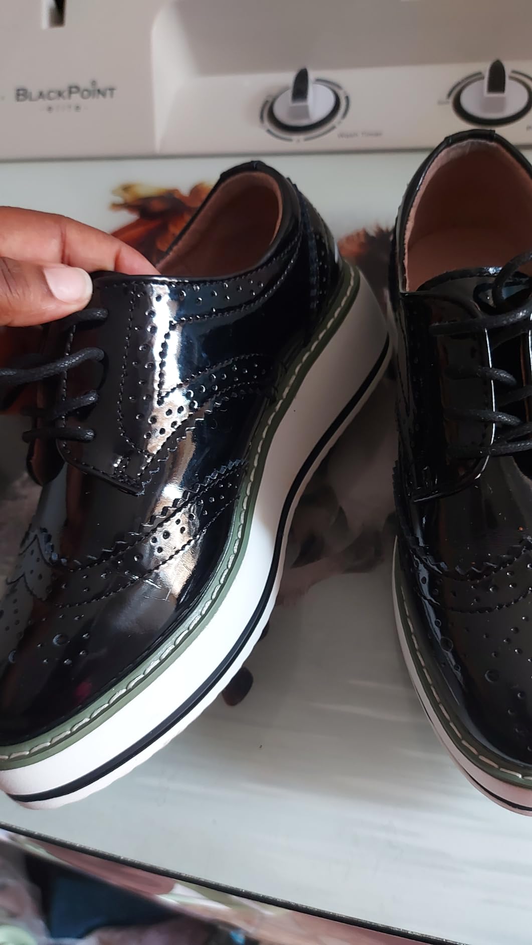 DADAWEN Women's Platform Lace-Up Wingtips Square Toe Oxfords Shoe customer photo 1