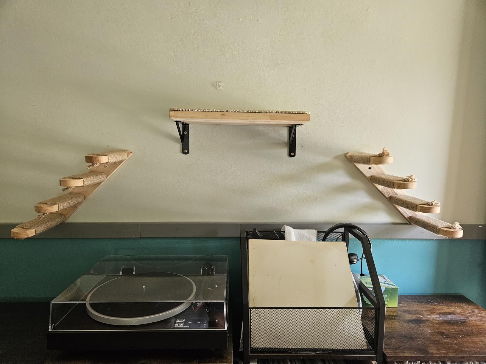 FUKUMARU Cat Climbing Shelf Wall Mounted, Small | Four Step Cat Stair, Natural Jute Scratching, Solid Rubber Wood, Kitten Shelves Furniture customer photo 1