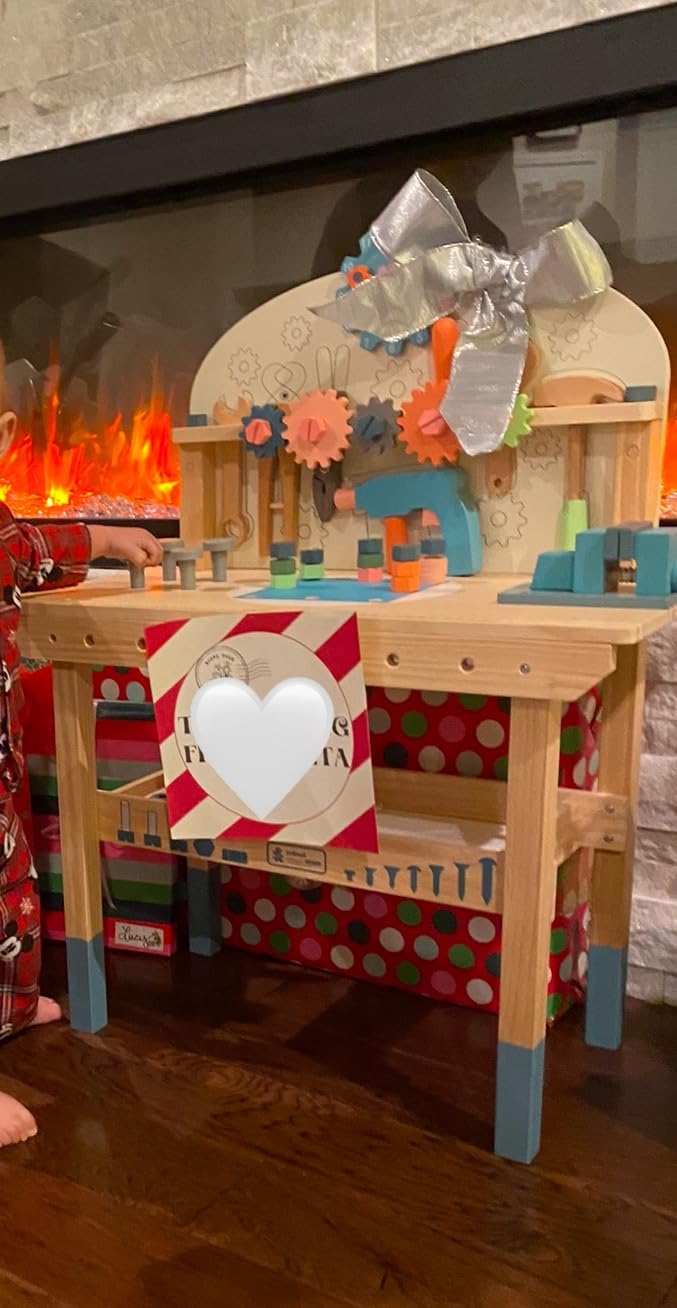 ROBUD Wooden Play Tool Workbench Set for Kids, Construction Toy Bench | Wooden tool workbench with realistic tools and accessories, inspiring creativity, role play, and hands-on building skills customer photo 1