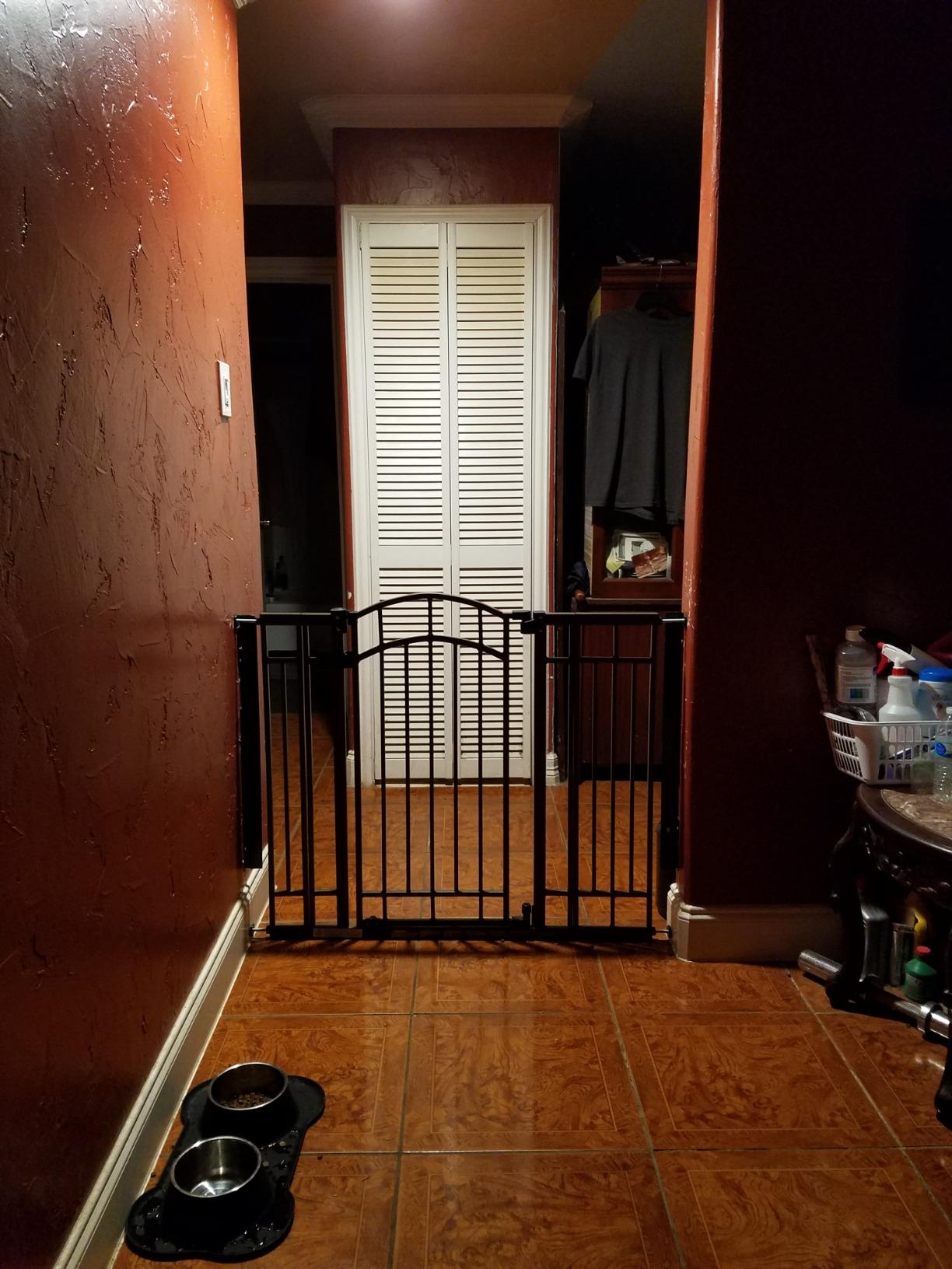 Ingenuity Multi-Use Decorative Extra Tall Walk-Thru Baby Gate, Fits Openings 28.5-48 Inch, Black Metal, for Doorways and Stairways, 36