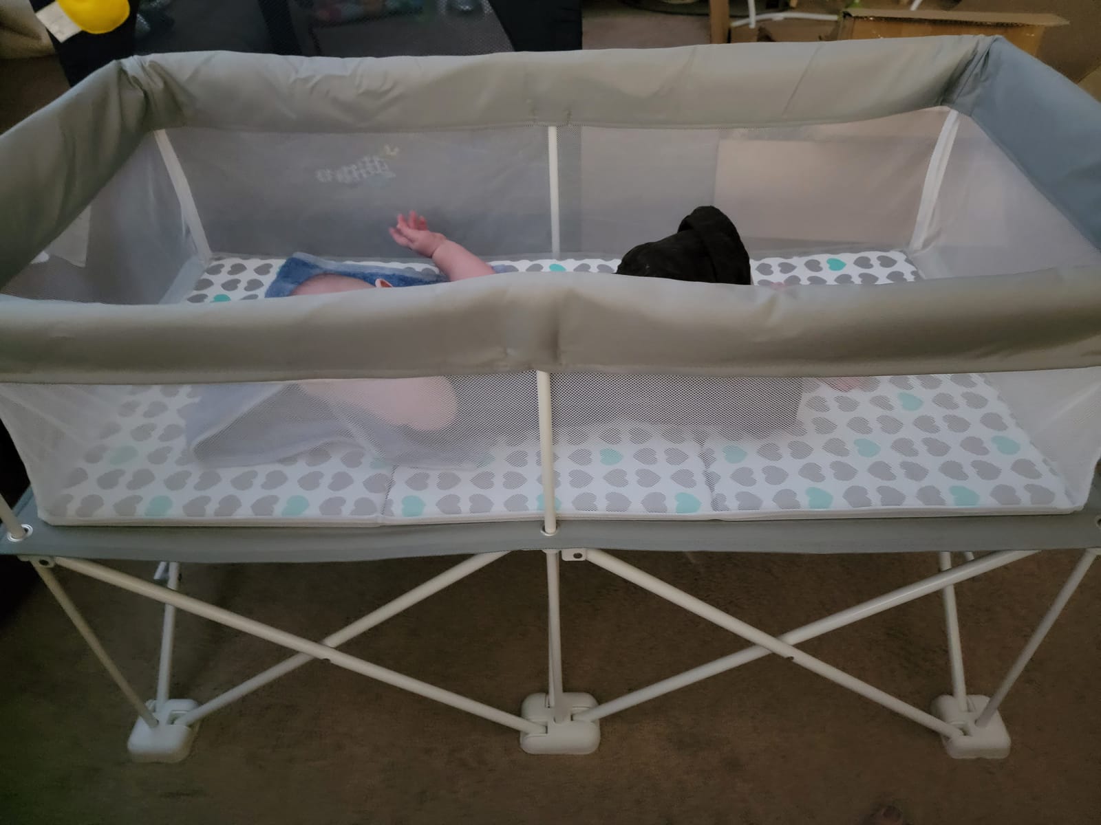 Regalo My Crib Portable Baby Bassinet, Foldable Travel Bassinet with Padded Insert & Carry Bag, Lightweight Infant Bed Sleeper with Mesh Sides, Compact Baby Crib for Newborn up to 18 lbs, Gray customer photo 2