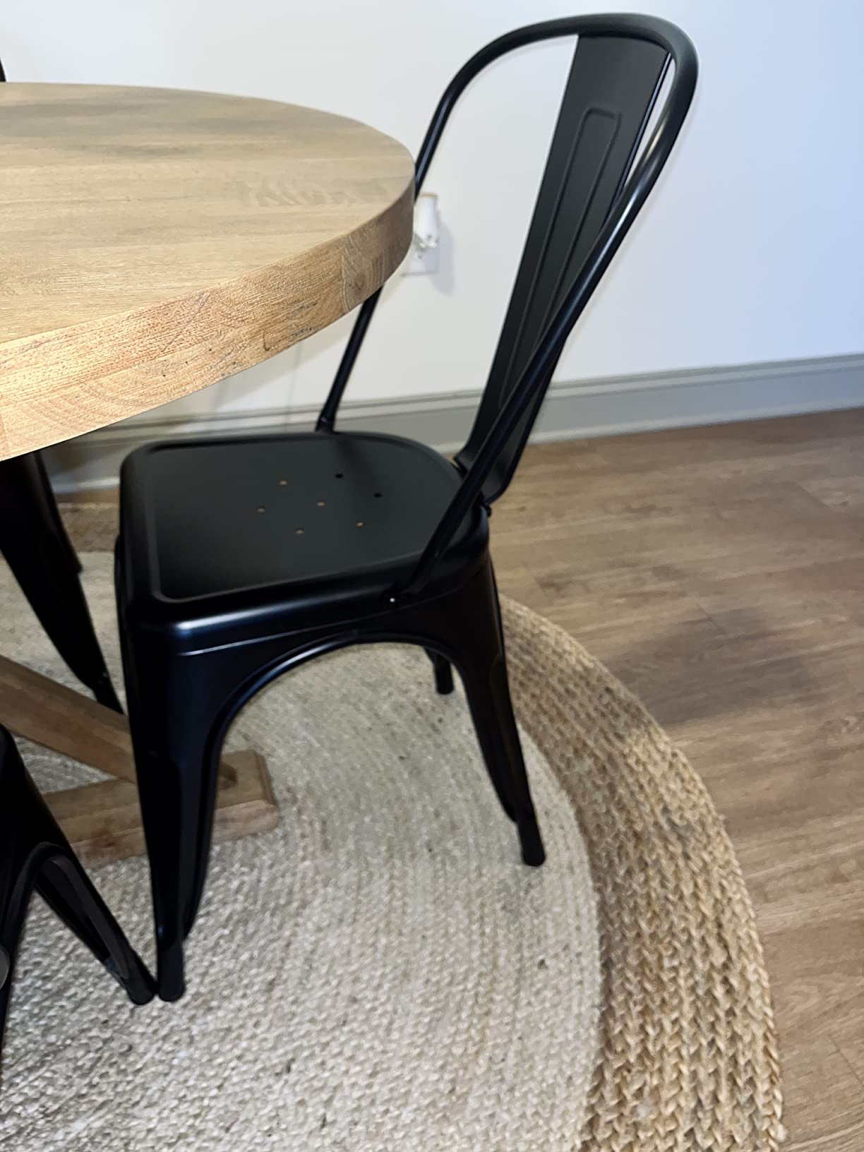 Furmax Metal Dining Chair Indoor-Outdoor Use Stackable Classic Trattoria Chair Chic Dining Bistro Cafe Side Metal Chairs Set of 4 (Black) customer photo 2