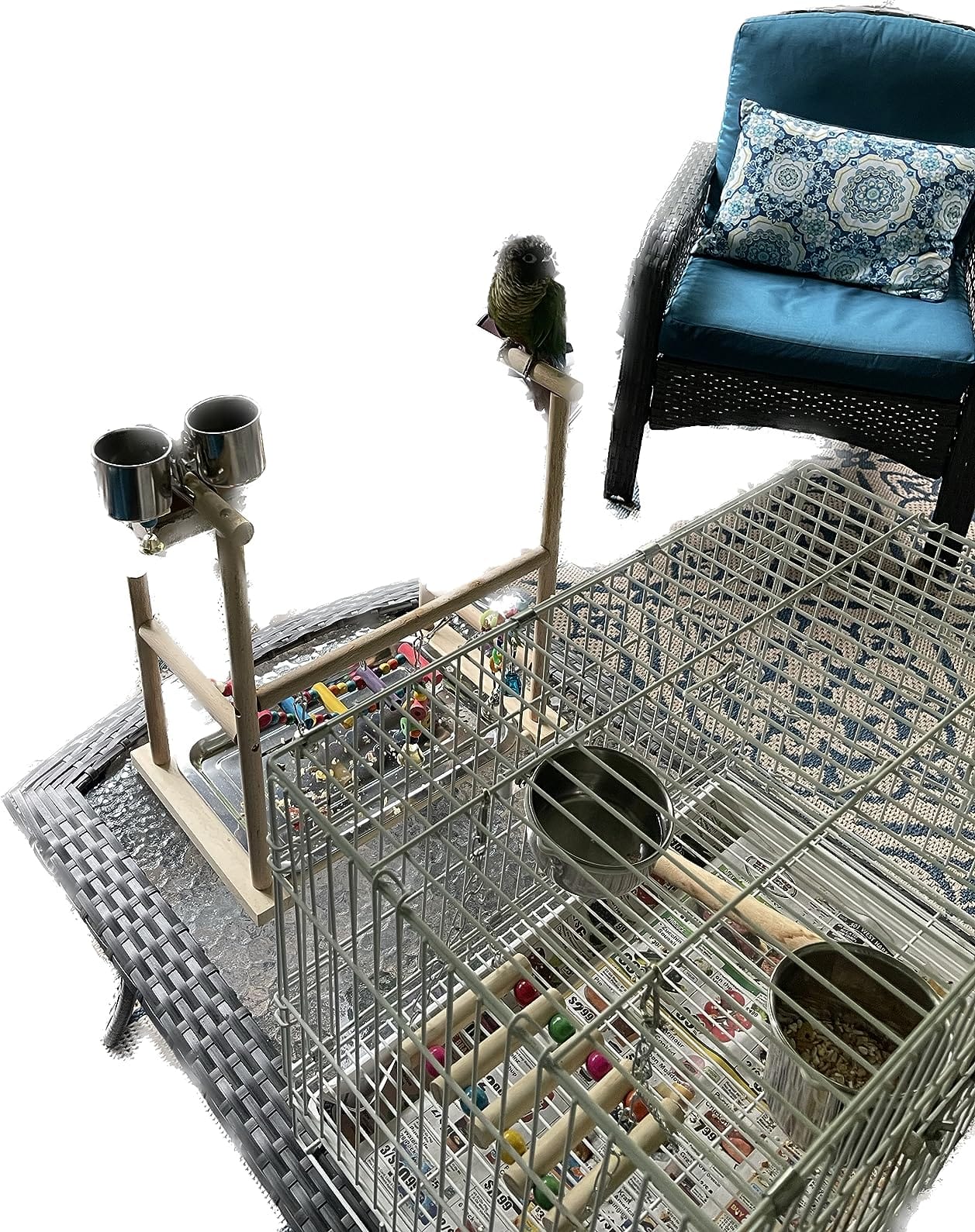 kathson Parrot Playstand Bird Playground Conures Play Stand Wood Perch Gym Playpen Ladder Parakeets Cage Accessories Exercise Toys with Swings Feeder Cups for Cockatoos Lovebirds customer photo 2