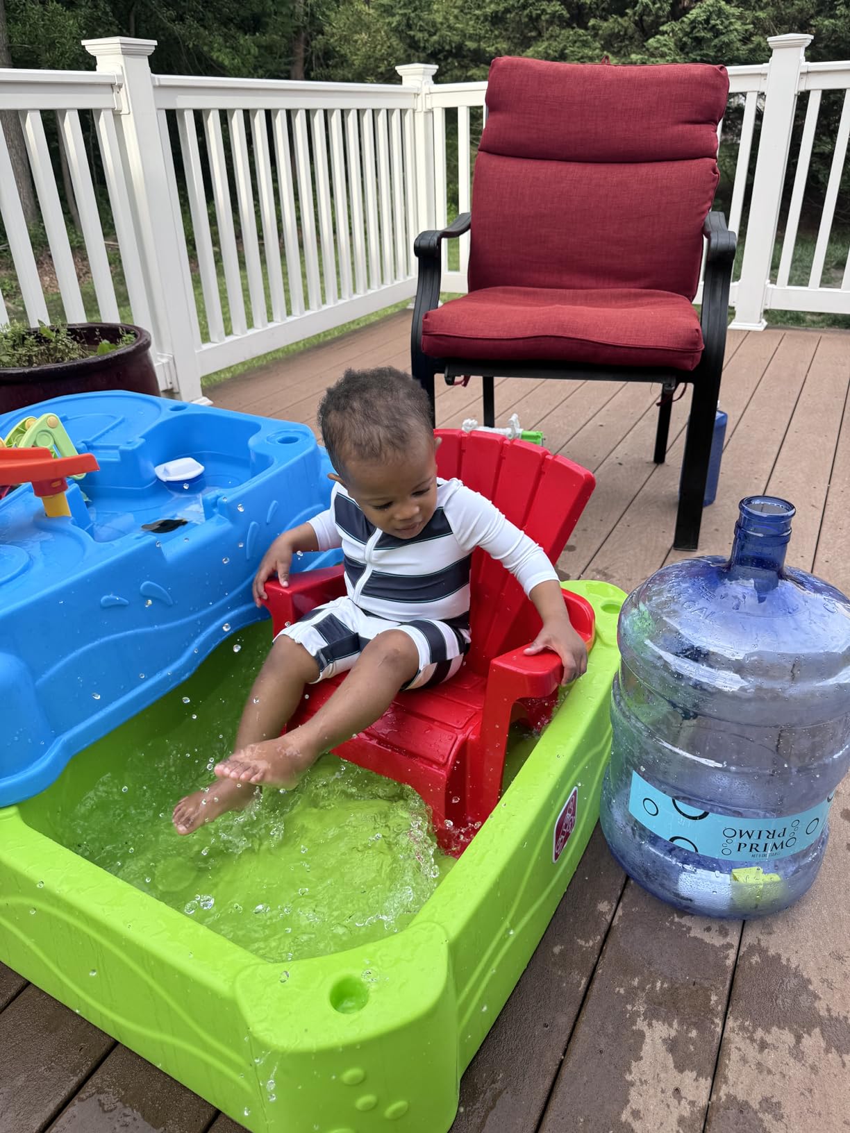 Step2 Waterpark Wonders Two Tier Water Table, Kids Water Activity Sensory Playset with Umbrella, Garden Hose Sprinkler Attachment, 11 Piece Accessories, Outdoor Summer Toy, Ages 18 Months+, Blue customer photo 1