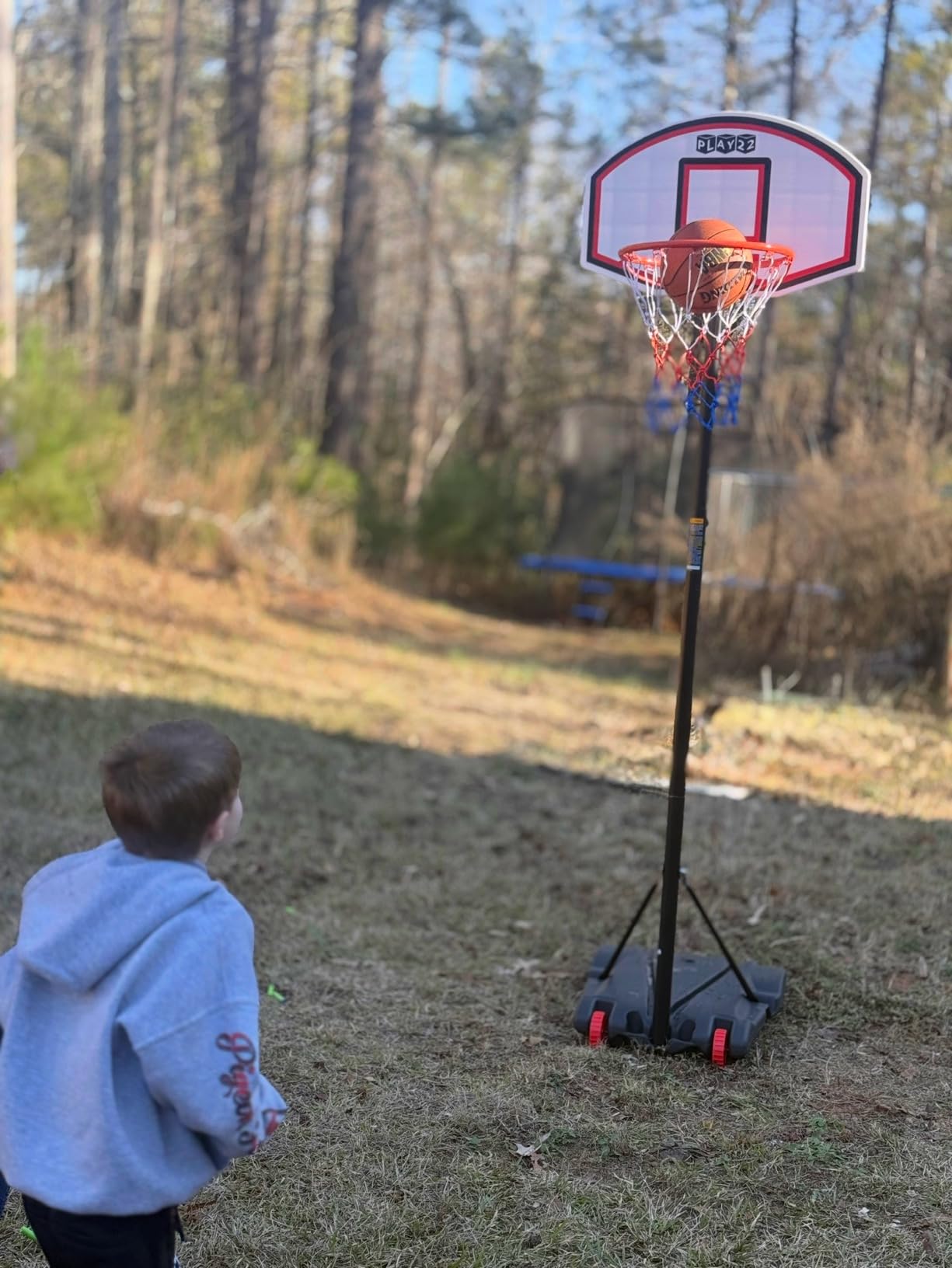 Play22 Kids Adjustable Basketball Hoop Height 5-7 FT - Portable Basketball Goals for Kids Teenagers Youth and Adults with Stand & Backboard Wheels Fillable Base - Great Indoor Outdoor Play customer photo 2