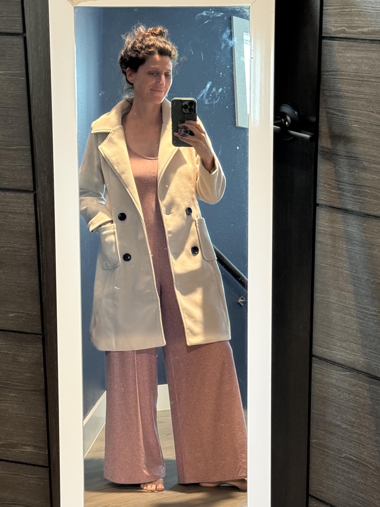 Bankeng Women Winter Wool Blend Camel Mid-Long Coat Notch Double-Breasted Lapel Jacket Outwear customer photo 1
