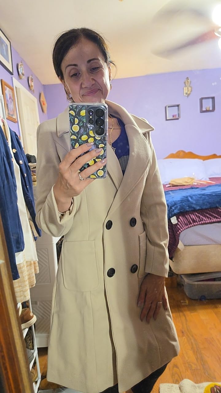 Bankeng Women Winter Wool Blend Camel Mid-Long Coat Notch Double-Breasted Lapel Jacket Outwear customer photo 2