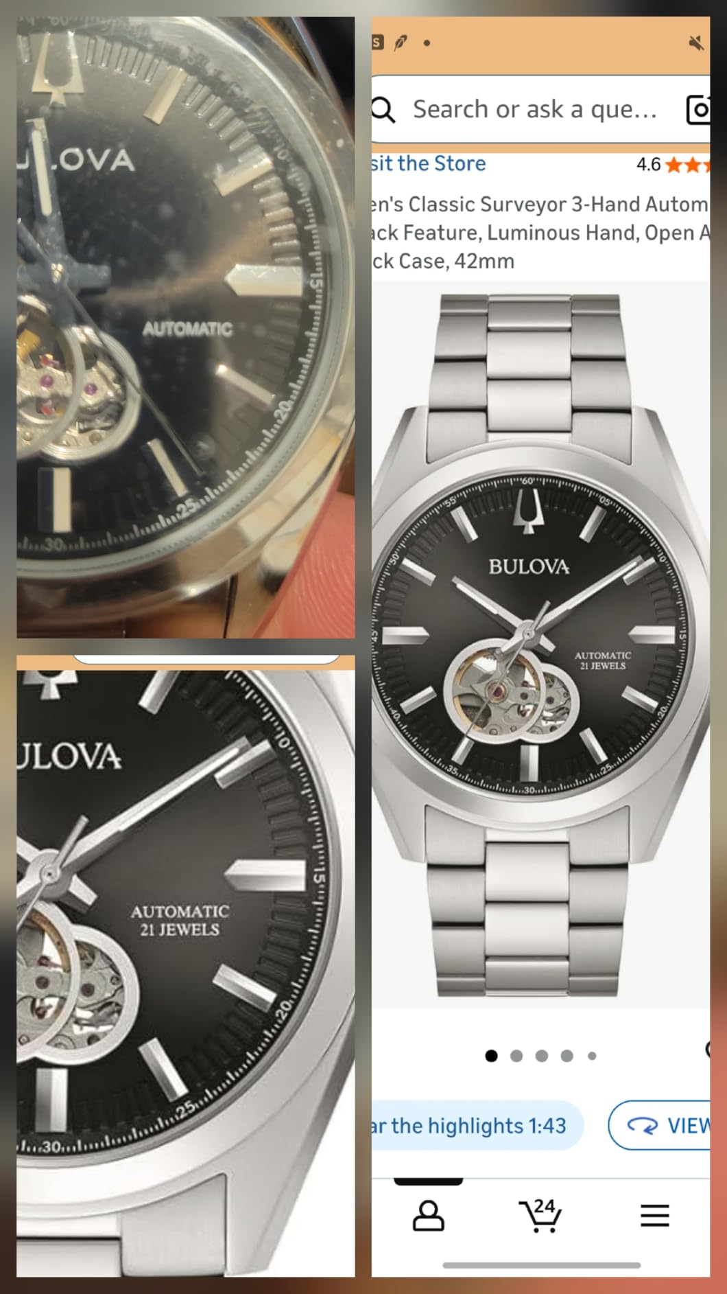 Bulova Men's Classic Surveyor 3-Hand Automatic Watch, Hack Feature, Luminous Hand, Open Aperture, Screw-Back Case, 42mm customer photo 2