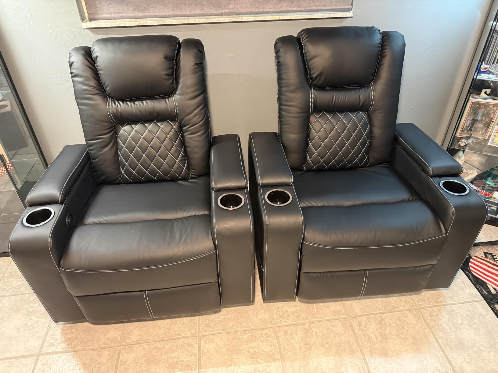 CANMOV Electric Power Recliner Chair with USB Ports and Cup Holders, Breathable Leather Home Theater Seating with Hidden Arm Storage (Black) customer photo 2
