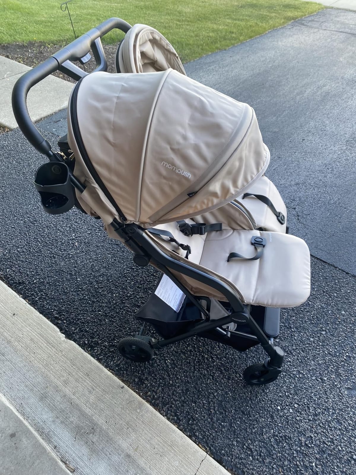 Mompush Lithe Double Stroller, Lightweight Side by Side, Infant & Toddler | 25 lbs design, 30-inch width fits doorways, one-step fold, independent recline, UPF50+ canopy, all-wheel suspension customer photo 1