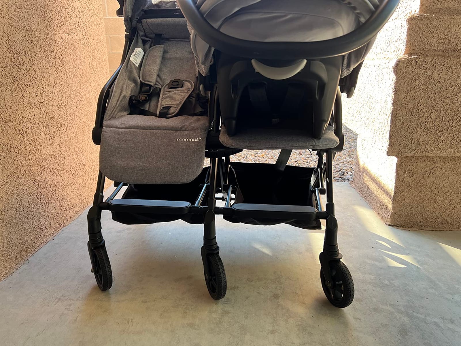 Mompush Lithe Double Stroller, Lightweight Side by Side, Infant & Toddler | 25 lbs design, 30-inch width fits doorways, one-step fold, independent recline, UPF50+ canopy, all-wheel suspension customer photo 2