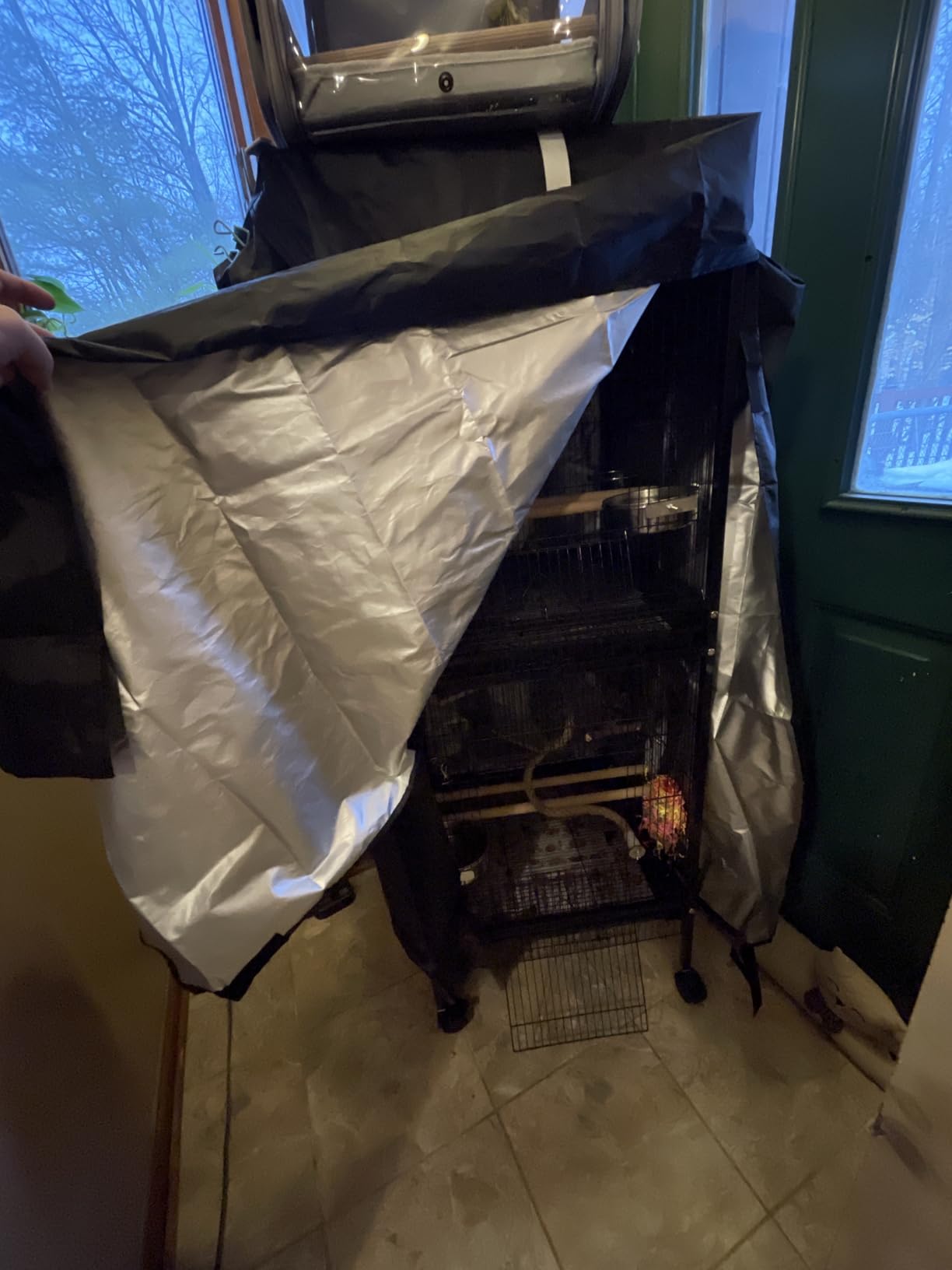 Fhiny Bird Cage Cover, 33.8”L×24”W×46.8”H Water-Proof Good Night Black-Out Birdcage Cover Durable Washable Windproof Cage Accessories for Parrot Parakeet Small Animal Sleeping customer photo 1