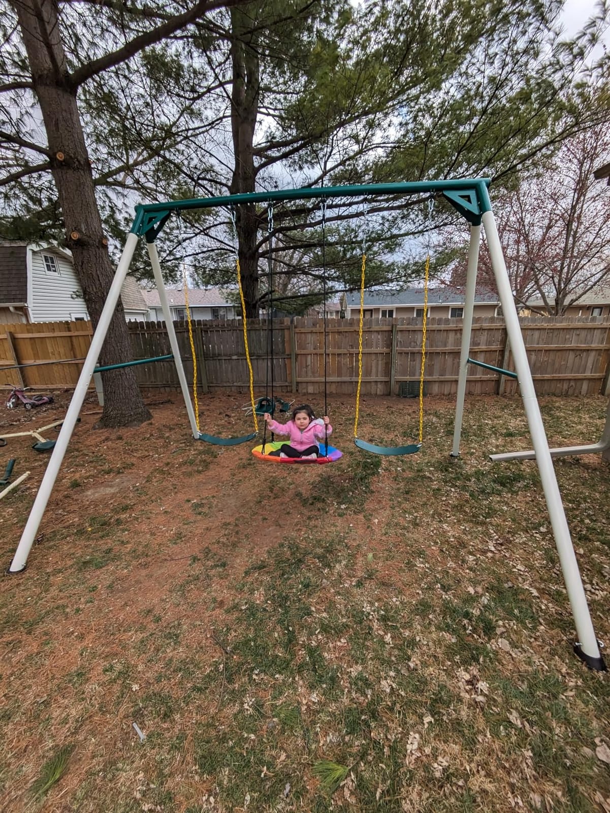 Hapfan 9.5ft Tall Swing Sets for Backyard for Big Kids & Adults (Patented) | 76mm Heavy Duty Metal Stand, 600lbs Capacity, Saucer Swing + 2 Belt Swings, ASTM | CPSC Compliant, Outdoor Swing Set for Family customer photo 1