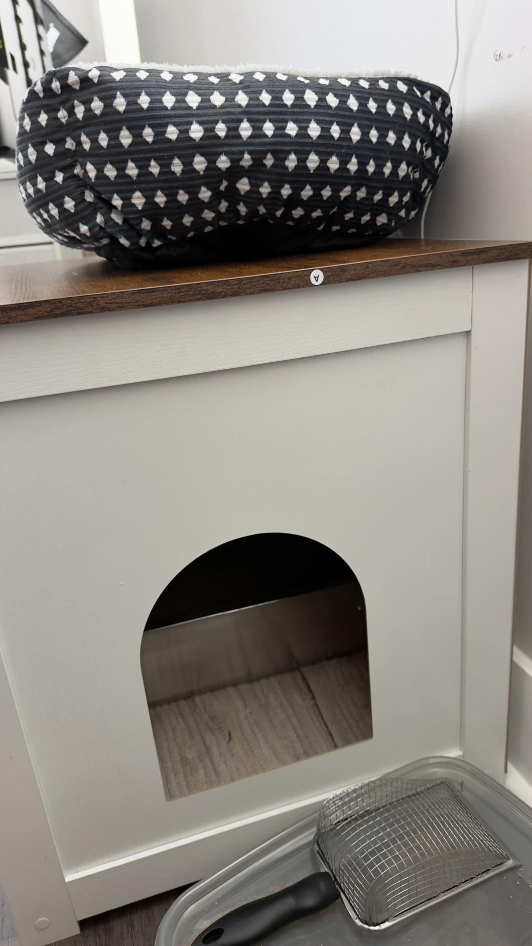 DWANTON Cat Litter Box Enclosure, Hidden Litter Box Furniture, 23.6 Inches | Drop-down Door, Reversible Entrance Can Be on Left or Right, Wooden Cat Washroom Furniture, Nightstand, Greige customer photo 2