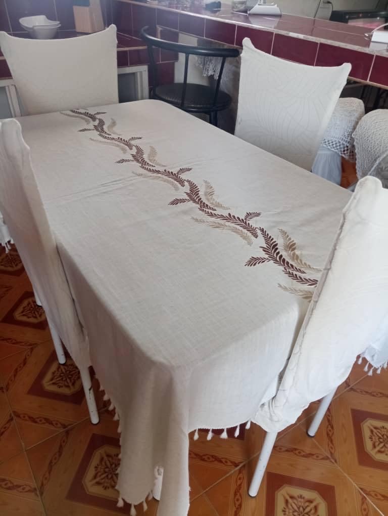 JIALE Tablecloths for Rectangle Tables, Cotton Linen Table Cloth Waterproof Tablecloth Wrinkle Free Farmhouse Dining Tables Cover, Soft Fabric Table Cloths with Tassels, Brown, 55