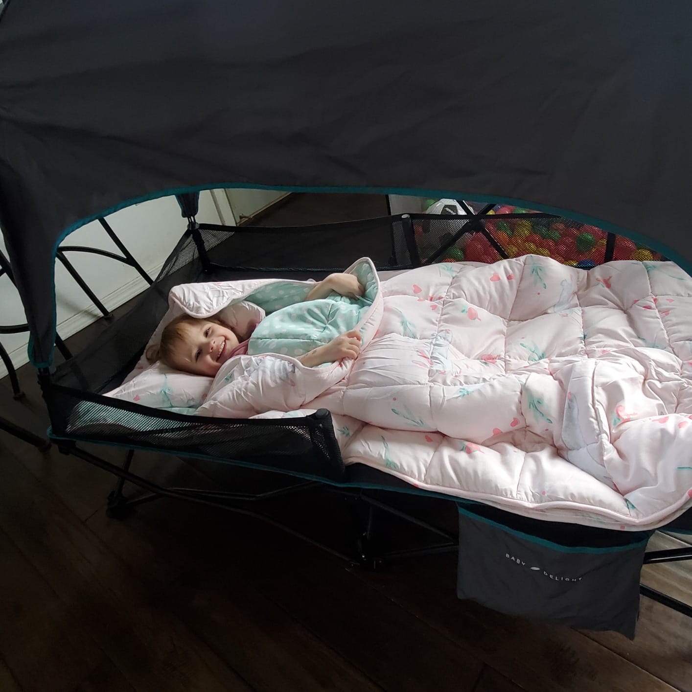 Baby Delight Go with Me Bungalow Deluxe Portable Cot, Grey | Toddler Travel Bed, Indoor and Outdoor, Removable Sun Canopy, Sturdy Metal Frame, Safety Locks, Folds Up Easily customer photo 2