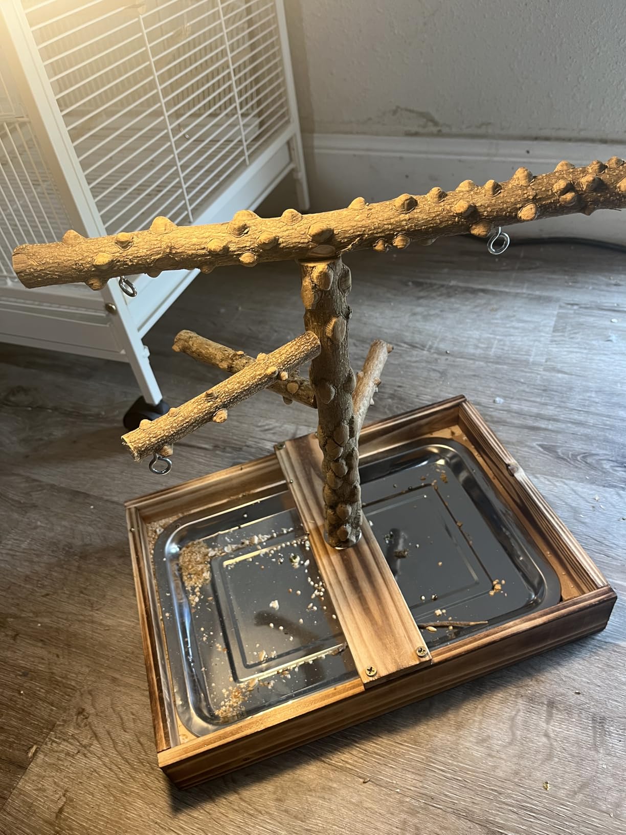 LIMIO Natural Wood Bird Toys Playground, Bird Cage Accessories, Bird Perches, with Removable Tray and 2 Stainless Steel Cups customer photo 1