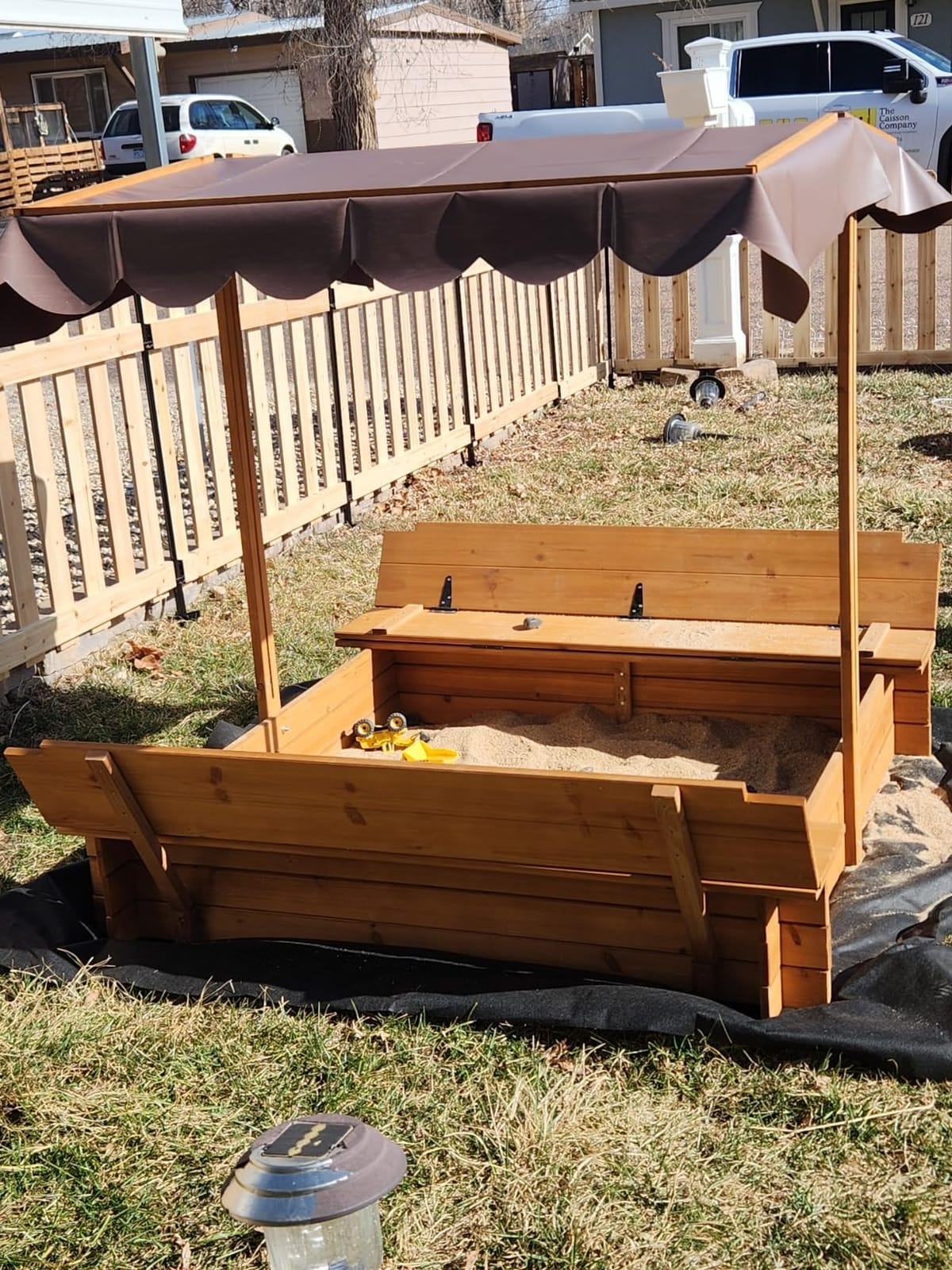 BIRASIL Wood Sandbox with Cover, Sand Box with 2 Bench Seats for Aged 3-8 Years Old, Sand Box for Backyard Garden, Beach Patio Outdoor (Natural Wood, 48 Inch) customer photo 1