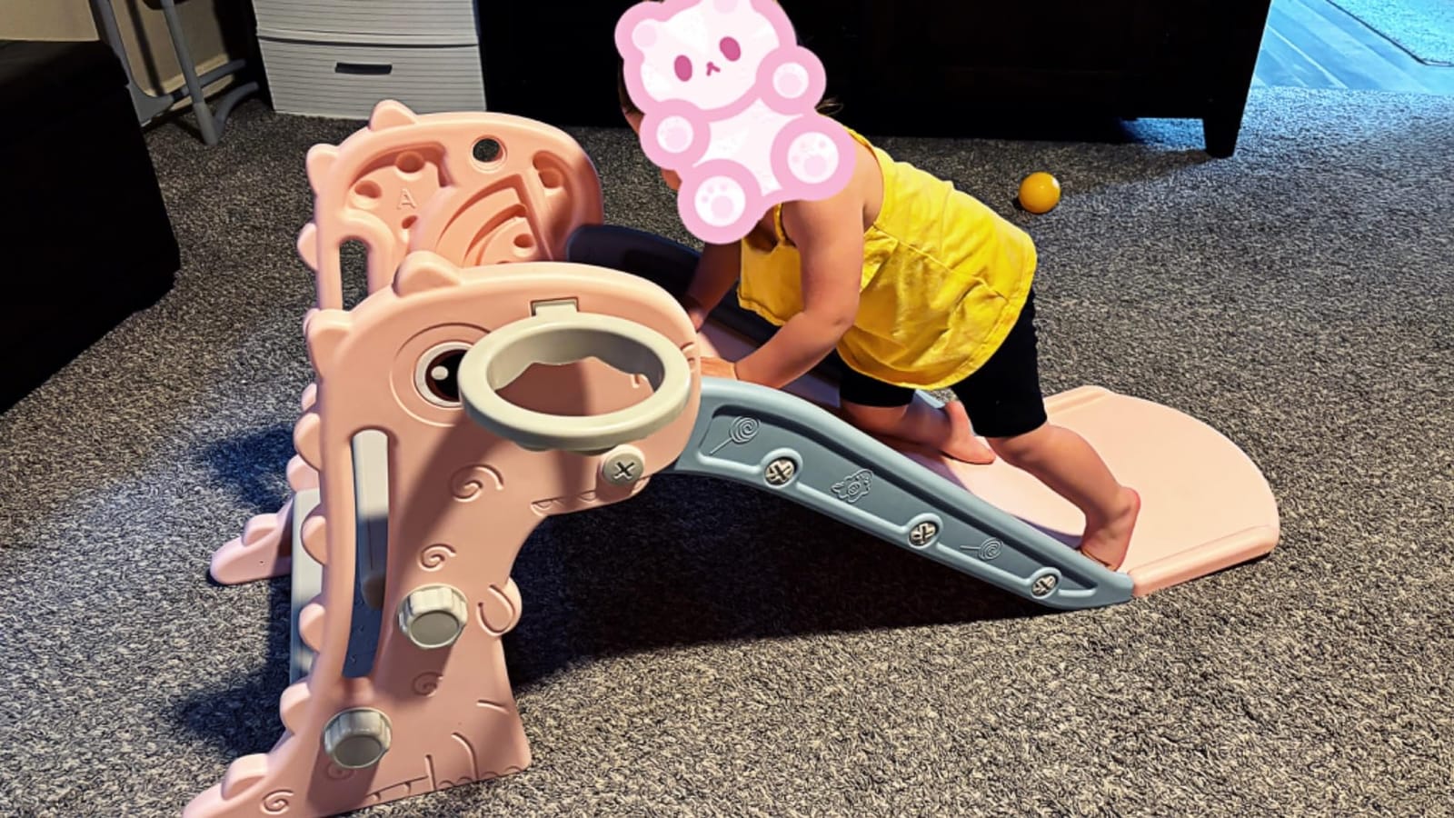 Nyeekoy 3 in 1 Toddler Slide Indoor & Outdoor Playground | Kids Slide Climber Playset with Basketball Hoop, Baby Slide for Toddlers Aged 1-3, Folding Design Freestanding Slide (Pink) customer photo 2