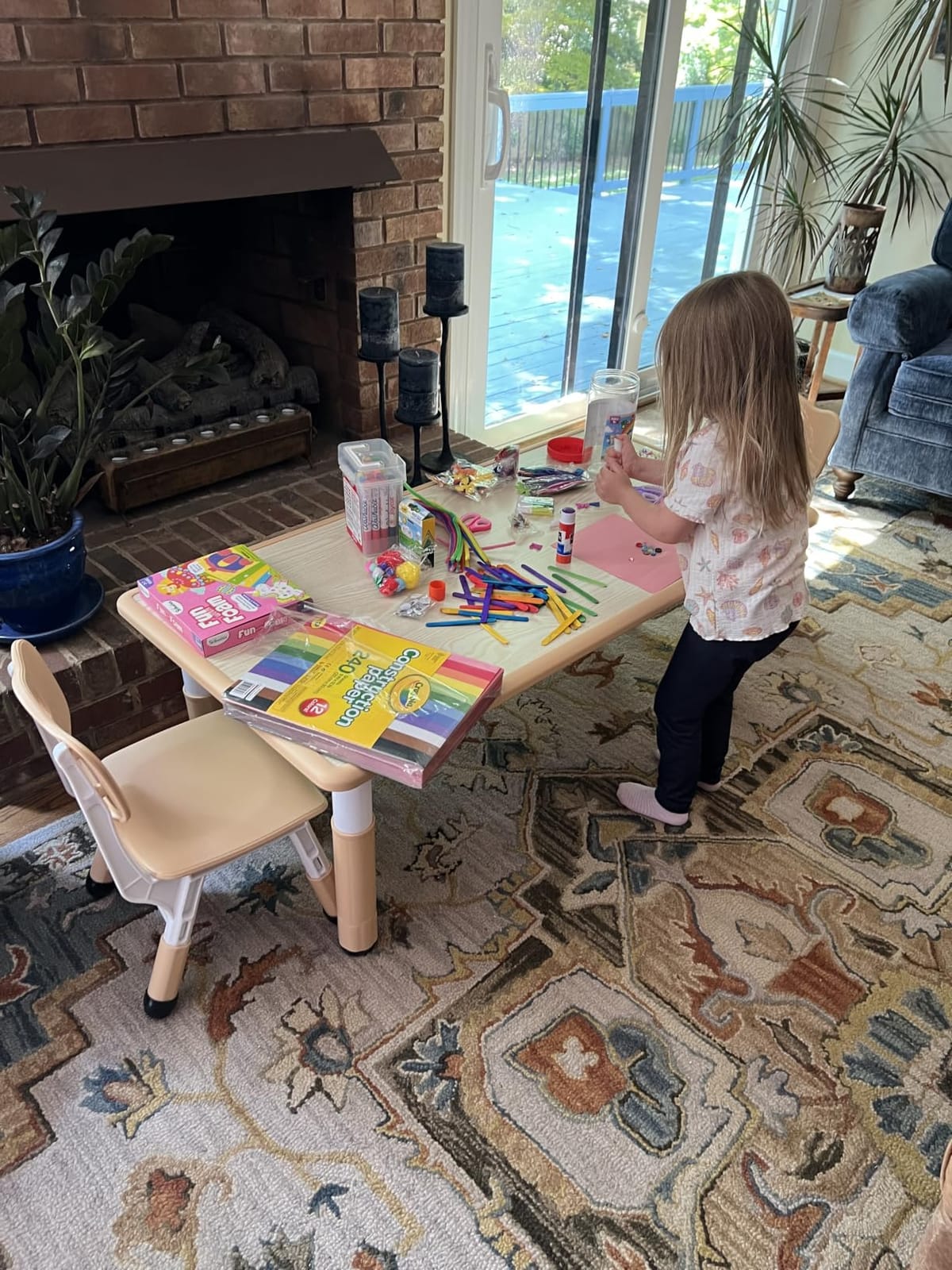 Brelley Height Adjustable Toddler Table and 4 Chairs Set, Beige | Table Supports 300 lbs, Graffiti Desktop, Non-Slip Legs, Classroom/Daycare/Home, Children Multi-Activity Table for Ages 3-8 customer photo 2