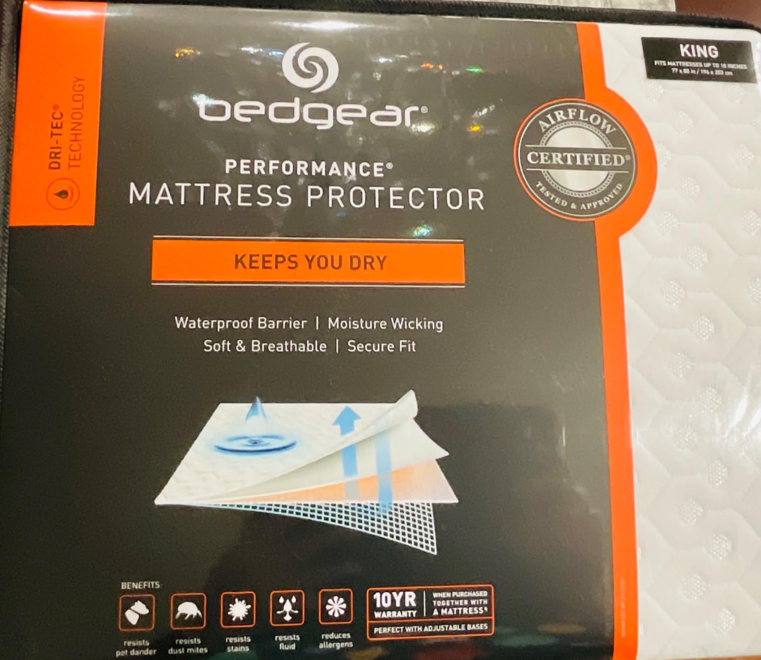 Bedgear Dri-Tec Waterproof Mattress Protector– Cooling Moisture-Wicking Mattress Cover | Breathable Noiseless Mattress Pad with Deep Pocket Fit up to 18