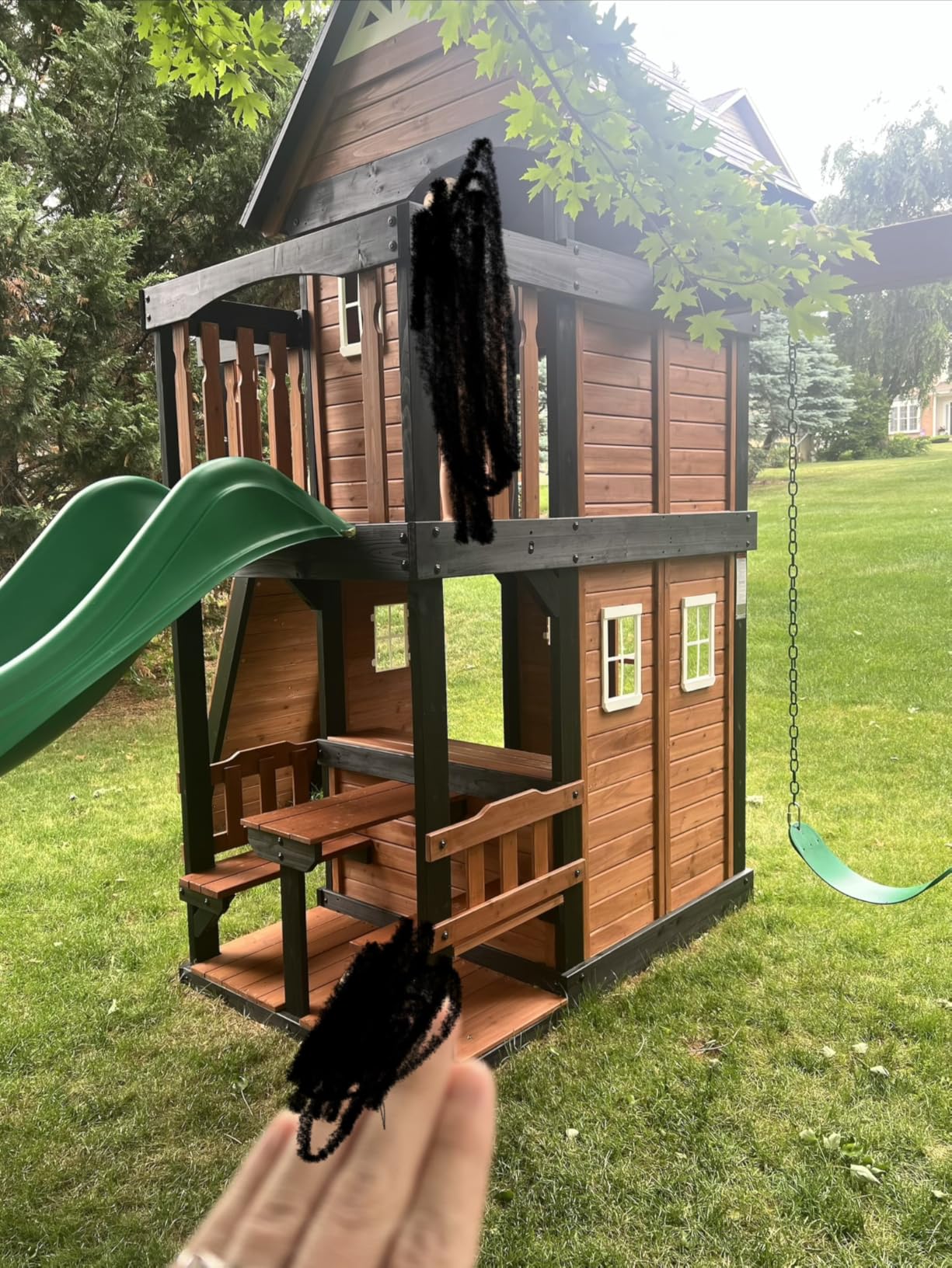Backyard Discovery Canyon Creek Cedar Wood Swing Set with Wave Slide, Clubhouse, Play Kitchen, Picnic Area, Belt Swings, Web Swing, Rock Wall, Balconies, Playhouse, Step Ladder, Outdoor Playset customer photo 2