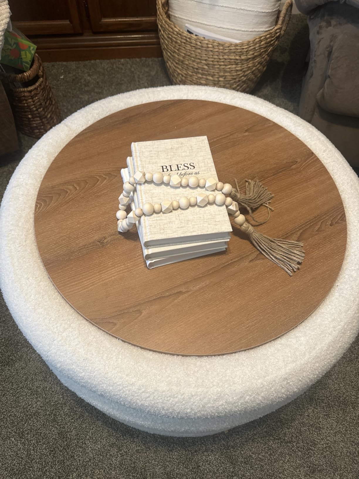 Linen Covered Decor Books 3 Pieces, Decorative Books for Home Decor, Coffee Table Books Decor, Stacked Book Decor - Shelf, Entryway, Console Table, Fireplace Mantel Decor (Bless/Family/Love) customer photo 1