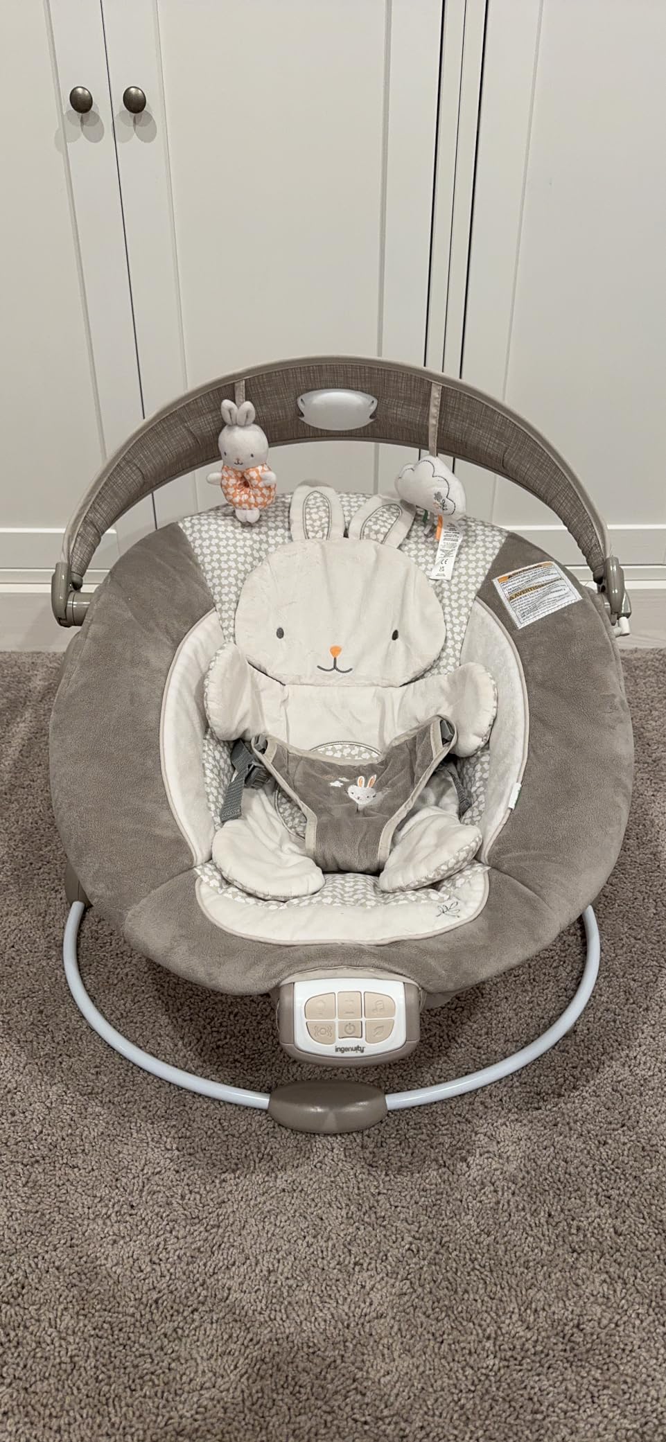 Ingenuity InLighten Baby Bouncer Seat with Light Up-Toy Bar and Bear Tummy Time Pillow Mat - Nate, Newborn and up customer photo 2