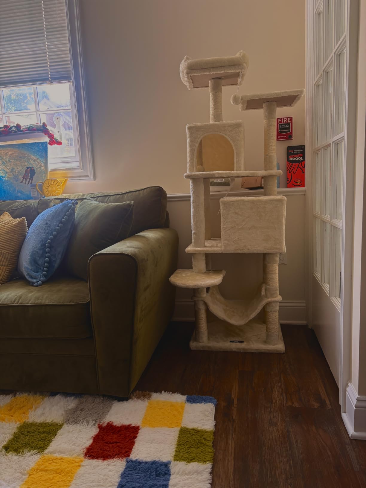 Feandrea Cat Tree, 59.5-Inch Tall Cat Tower, Plush Multi-Level Condo with 5 Scratching Posts, 2 Perches, 2 Caves, Hammock, 2 Pompoms, Light Gray UPCT192W01 customer photo 2