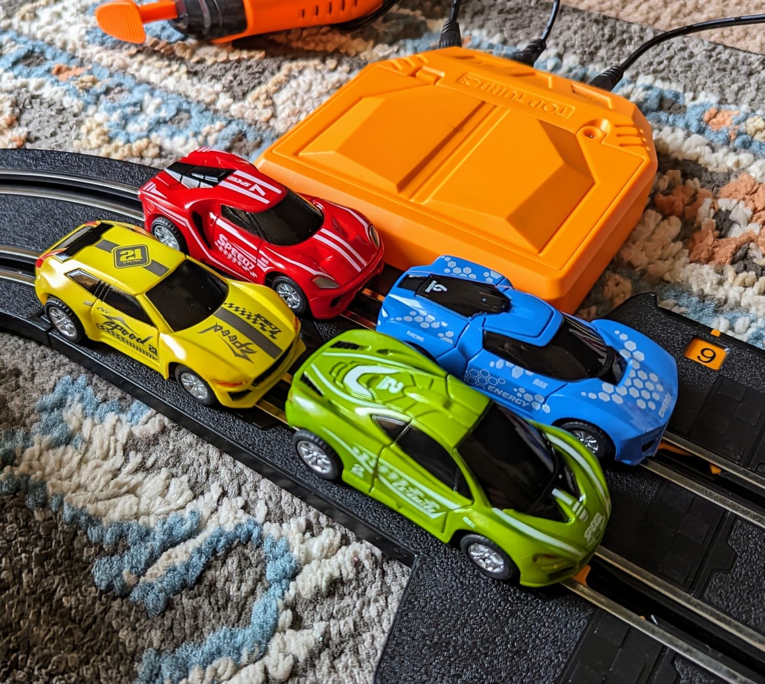 Slot Car Race Track Sets with 4 High-Speed Racing Car, Battery or Electric Race Car Track for Boys and Kids, Dual Racing Game Lap Counter Circular Overpass Track, Gifts Toys for Boys Kids Age 6 7 8-12 customer photo 2