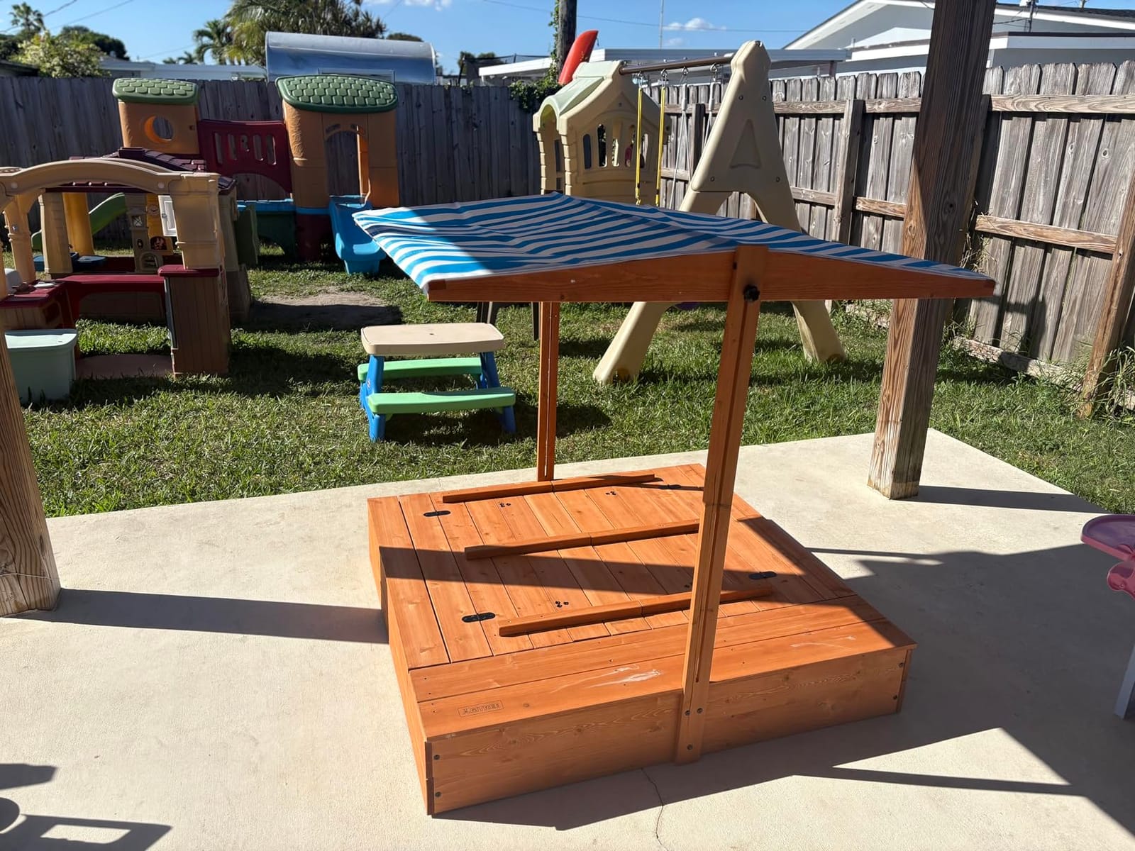 Kids' Outdoor Wooden Sandbox with Id,Sand Box with Toy Storage Box,Kids Play Equipment Sand Protection Bottom Liner Included 47X47in. customer photo 1