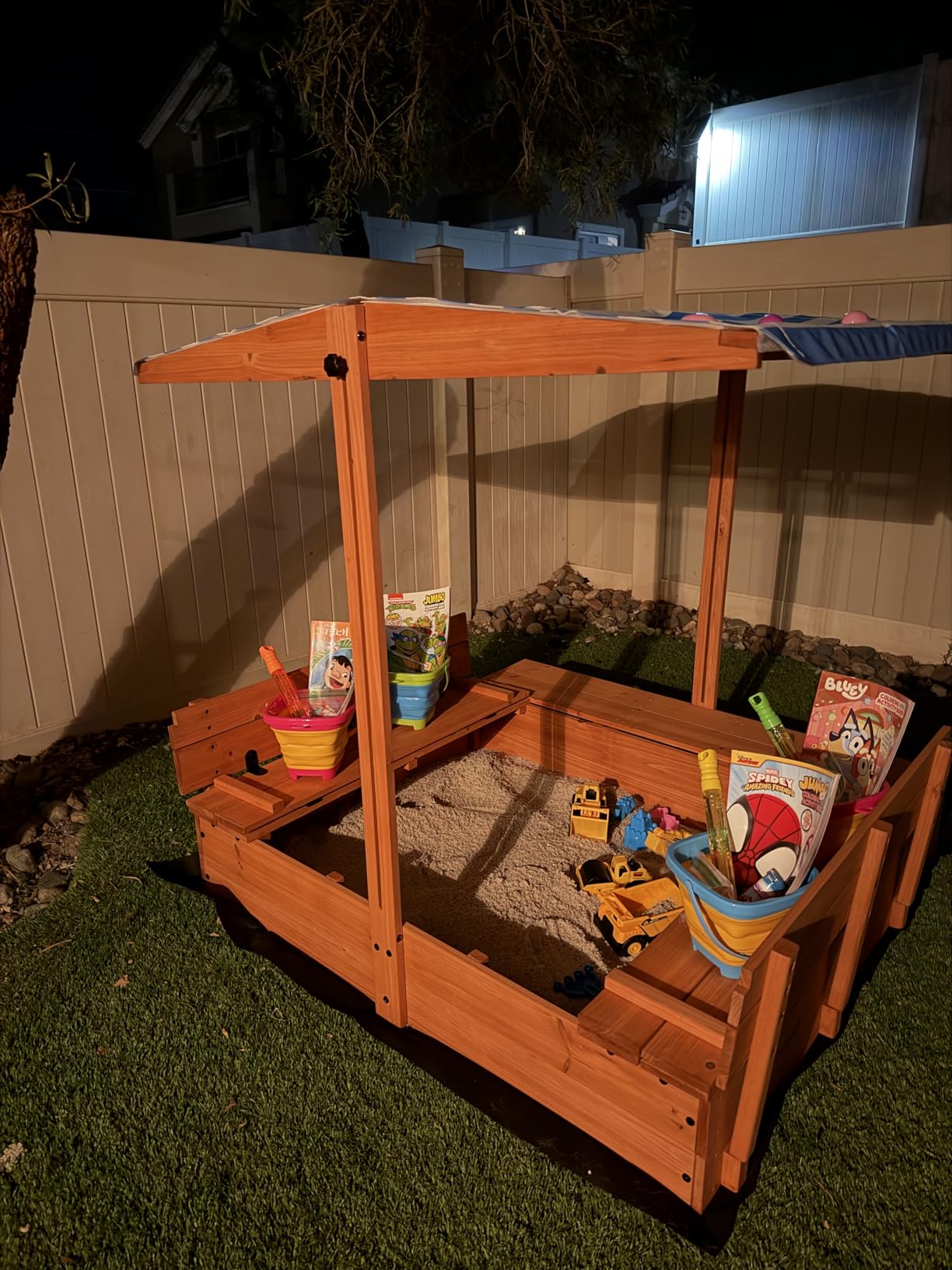 Kids' Outdoor Wooden Sandbox with Id,Sand Box with Toy Storage Box,Kids Play Equipment Sand Protection Bottom Liner Included 47X47in. customer photo 2