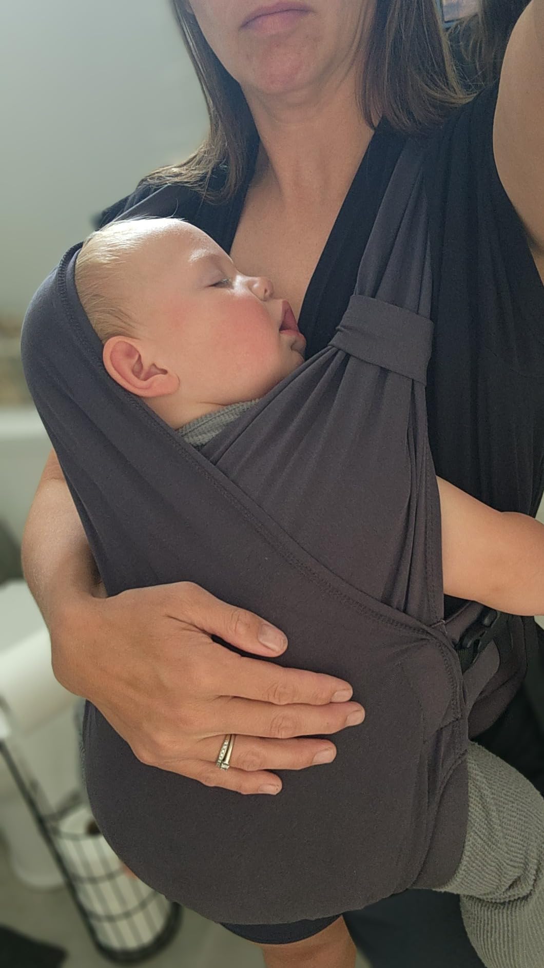 Boba Bliss Pre-Wrapped Baby Wrap Carrier, Newborn Sling, Gray | Stretchy Hybrid Sling that slips on in seconds, no tying, Hip-Healthy certified with Head Support for newborns 0-18 months. customer photo 2