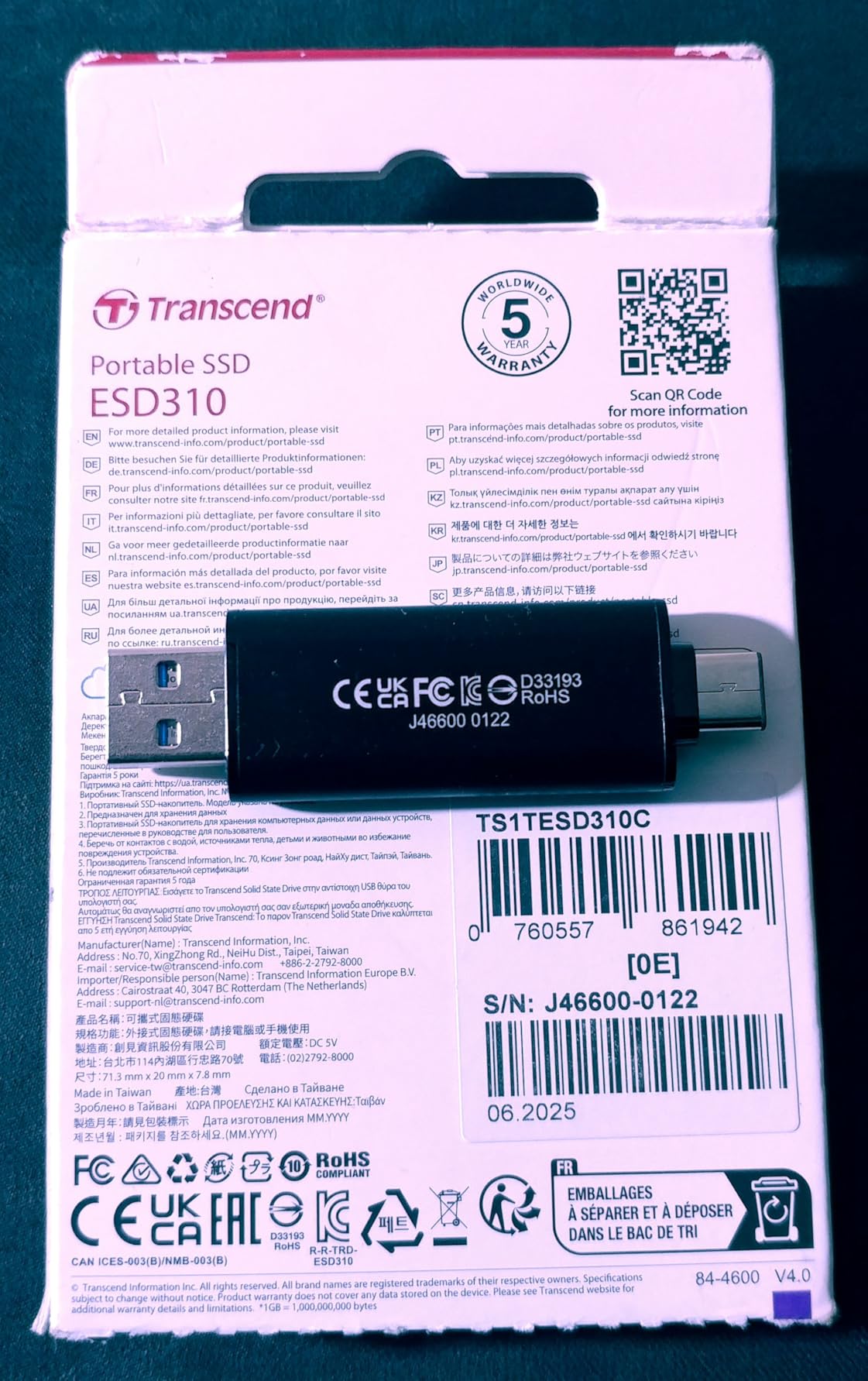 Transcend 256GB ESD310 Dual Portable SSD 1050MB/s USB-A+C, Thumb Drive customer photo 2