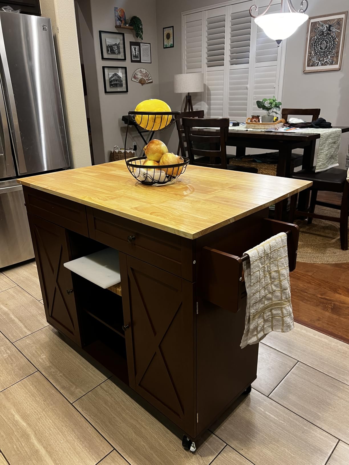 HLR Farmhouse Kitchen Island On Wheels, White customer photo 1