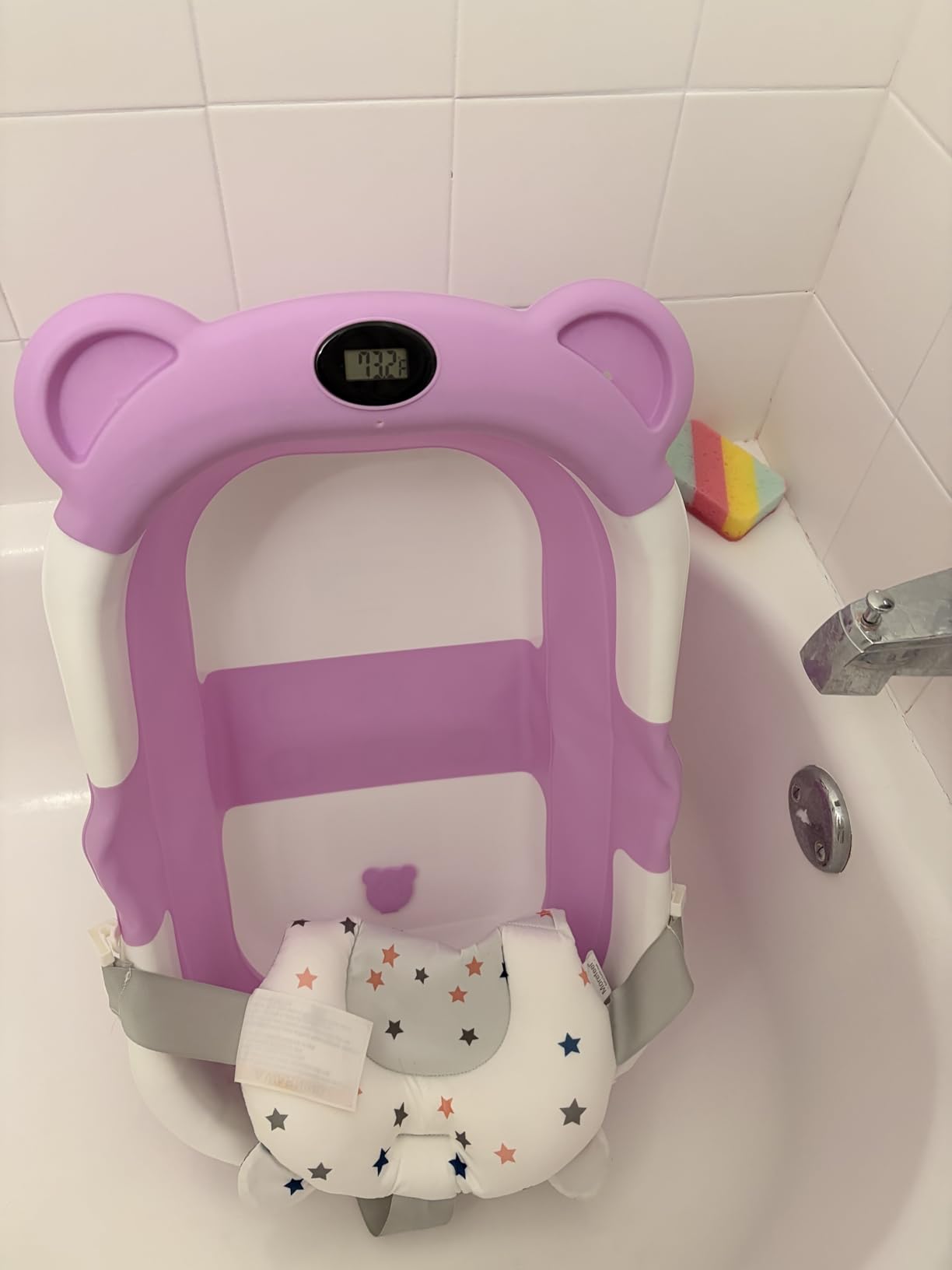 MoreFeel Collapsible Baby Bathtub for Newborn with Thermometer & 1 Hooded Towel & 1 Soft Floating Cushion, Portable Travel Bathtub with Drain Hole, Durable Foldable Baby Tubs for Infants to Toddler customer photo 1