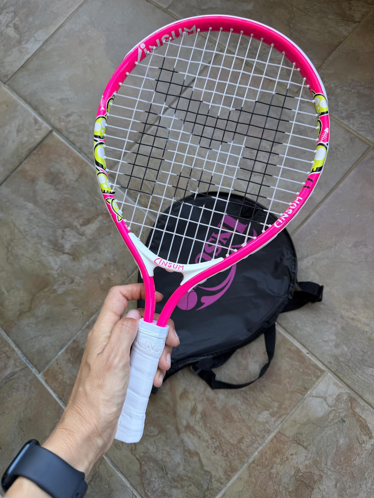 INSUM 17-25 inch Kids Tennis Racket for Aged 2~12 Starter, Multi-Color & Size Toddlers Tennis Racket for Boys & Girls Beginner, Come with Shoulder Cover Bag for Carry customer photo 2