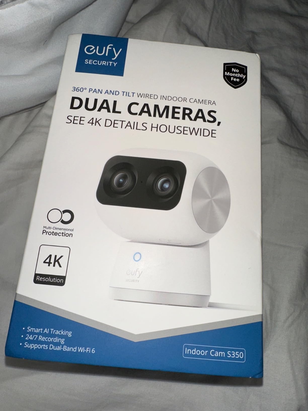 eufy Security 4K Indoor Cam S350, No Subscription, Dual Cameras, 8x Zoom | 360° Coverage, Works as a Pet Camera, Nanny/Senior/Baby Monitor, AI Auto-Tracking, Human/Pet/Cry Detection, 2.4/5 GHz Wi-Fi customer photo 1
